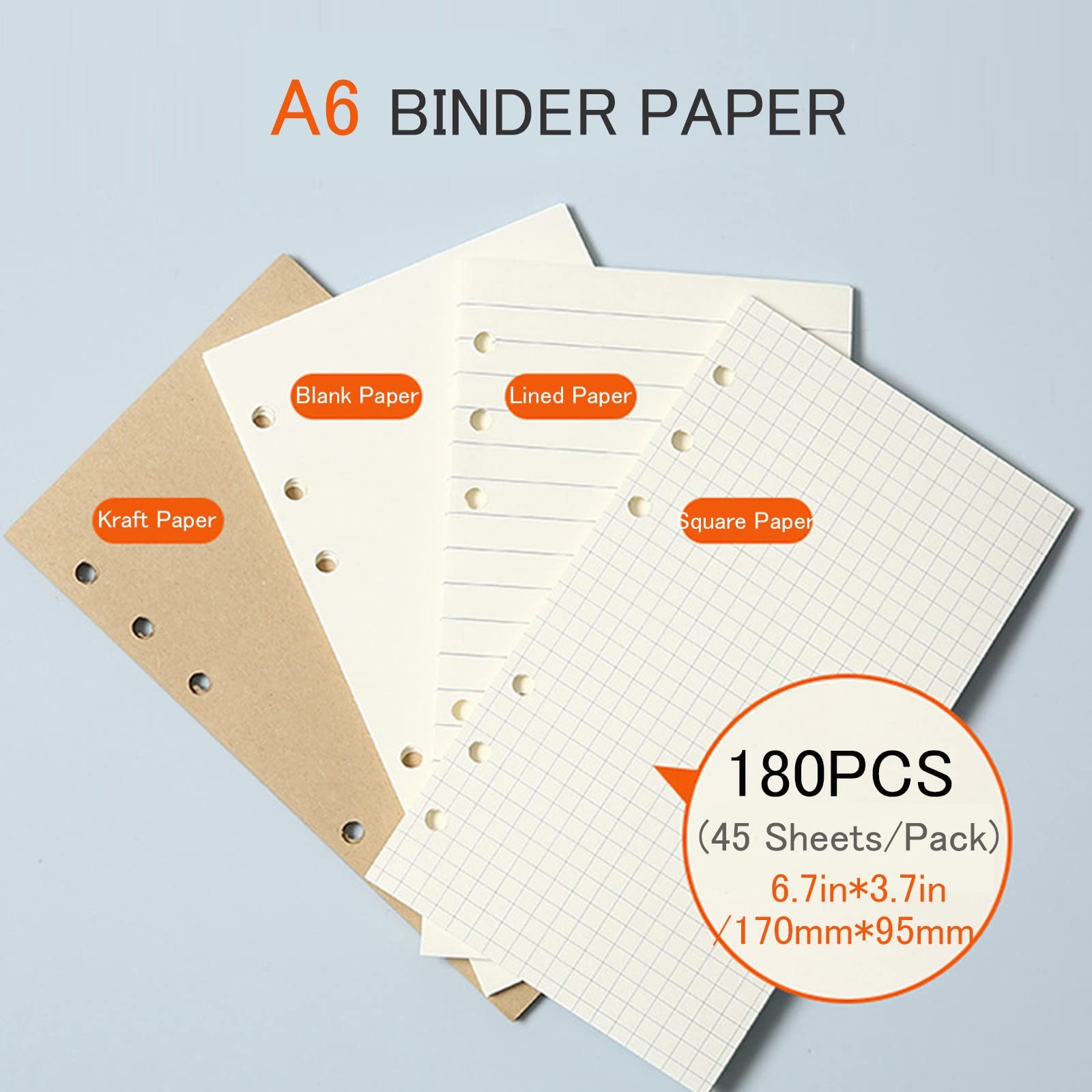 DY.2ten A6 6-Hole Binder Notebook Refills Set -(Gridded Paper A6, Clear