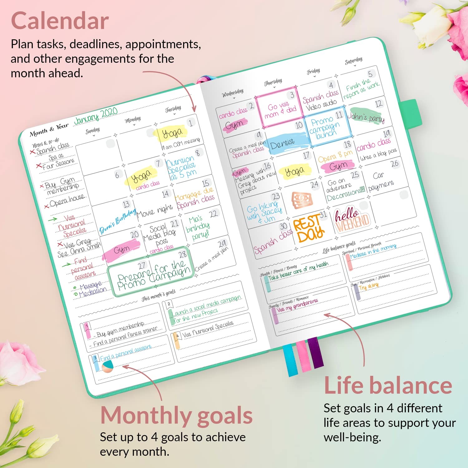 GoGirl Planner and Organizer for Women – A5 (5.8” x 8.3”), Mint Green