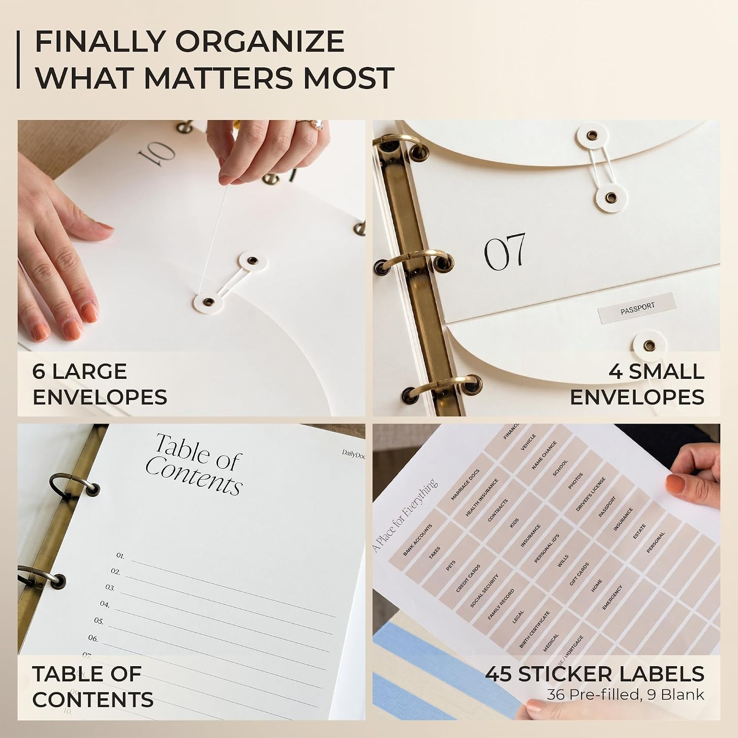 Document Organizer Binder for Important Papers & Passports, Cloud