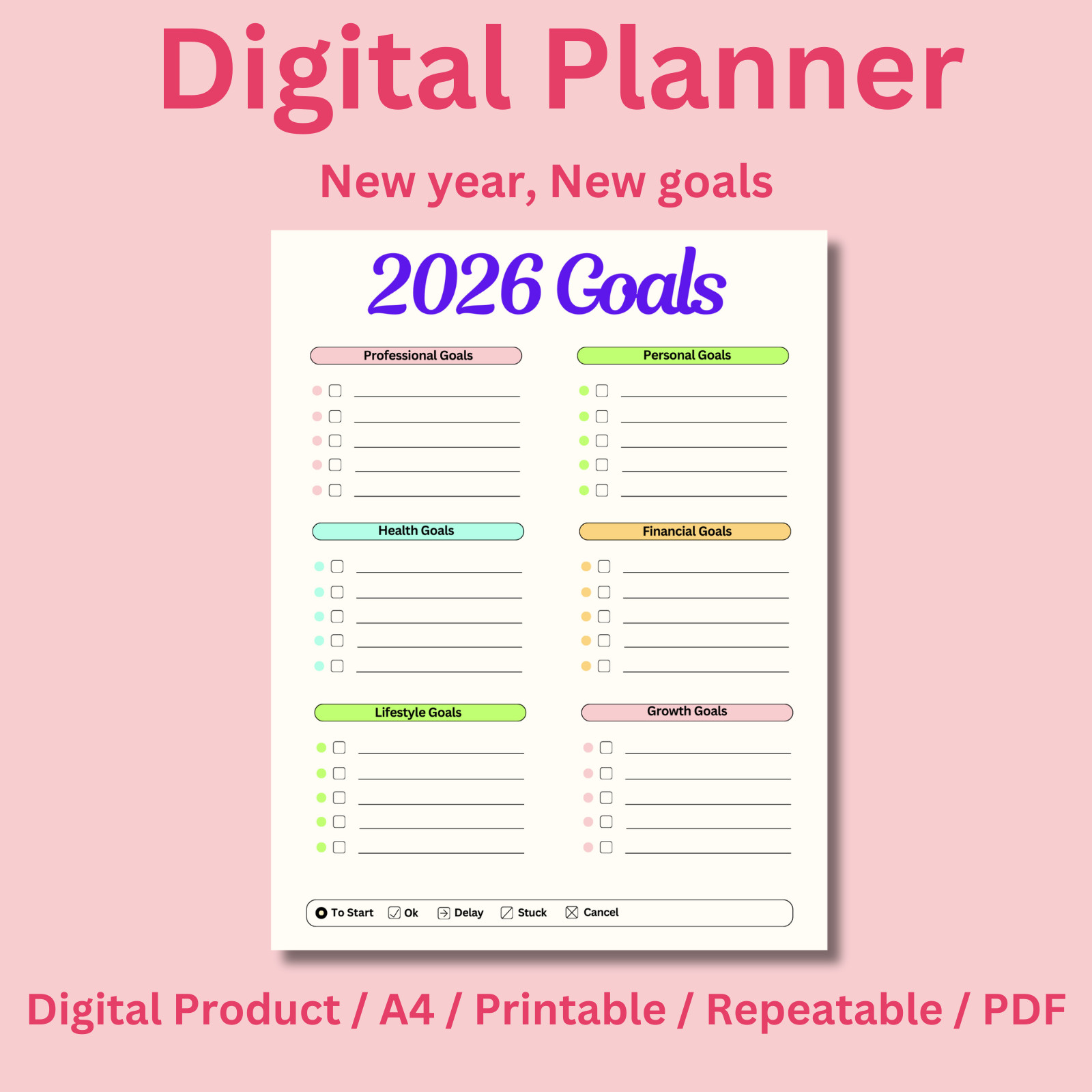 2026 Goals Digital Planner | iPad GoodNotes Planner | Printable PDF