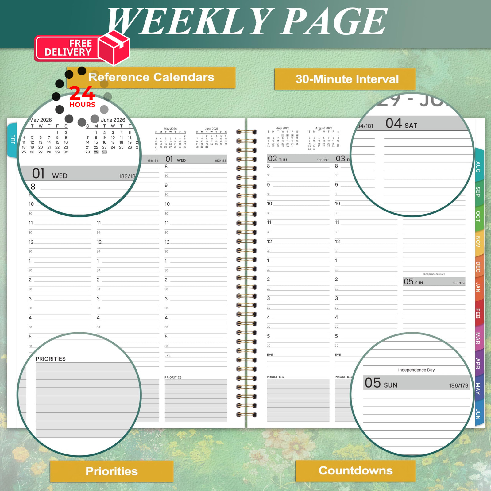 Appointment Book 2026-2027 – Daily Hourly Planner, July A4, Green