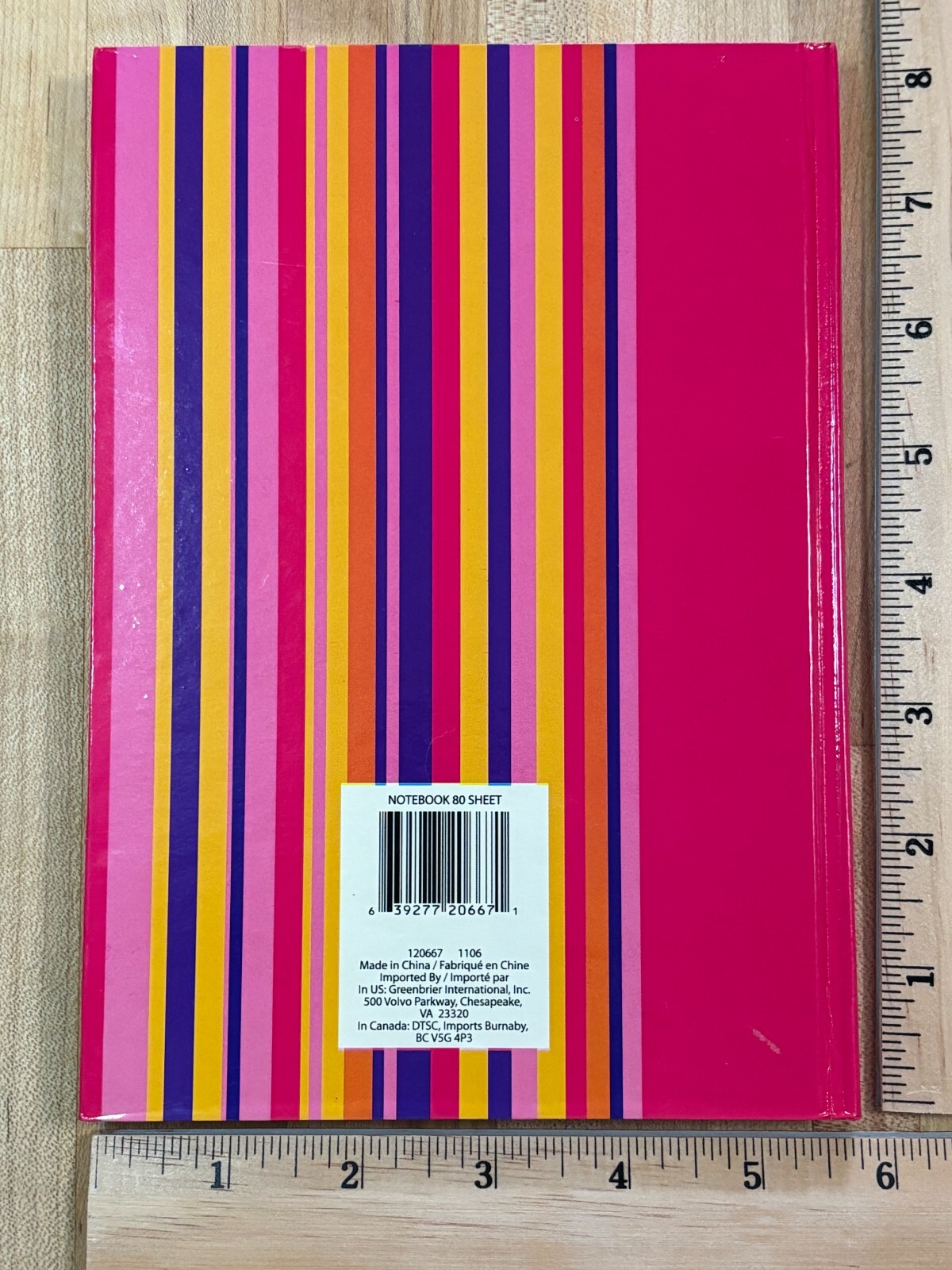 Striped Pink Hardcover Lined Journal Notebook Diary 80 Pages 5.75″W x 8″H NOS