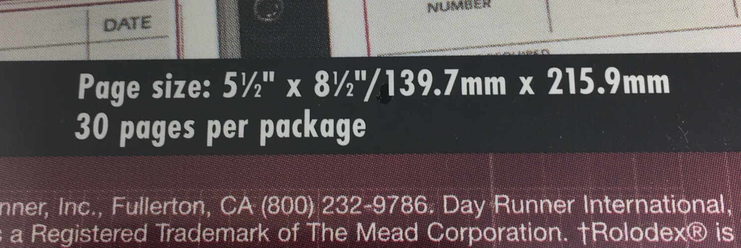 Day Runner Expenses Refill Pages #00125- 5 1/2 x 8 1/2, 30 pages per pack-3 ring