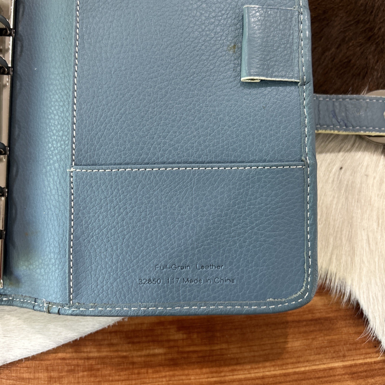 Franklin covey Vintage Full Grain Italian Leather Dusty Blue 6 Ring Planner