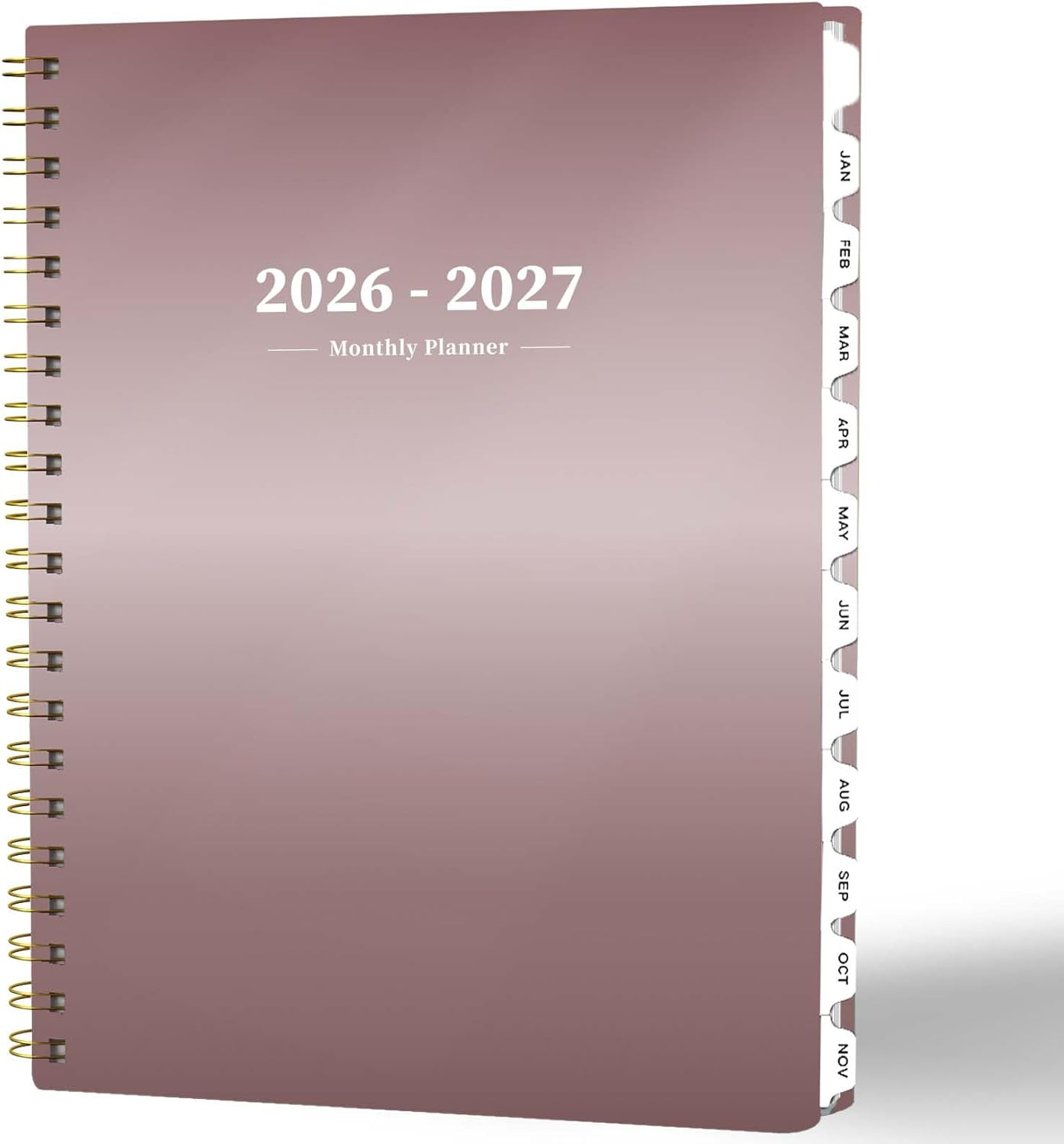 2026-2027 Monthly Planner 8.5″ x 11″ Spiral Bound with Tabs Rose Gold
