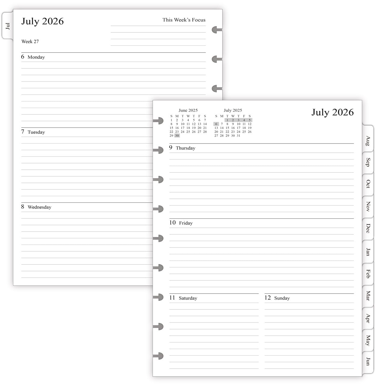 2026-2027 Planner Refills for Happy Classic Size – 7″x9.25″, White