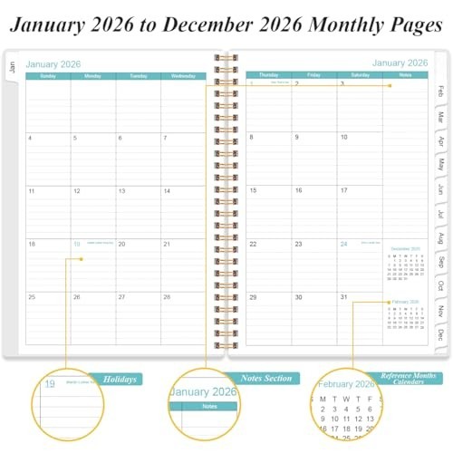 2026 Daily & Monthly Planner – One Page Per Day, 12 Monthly Tabs, 6.4″ x 8.5