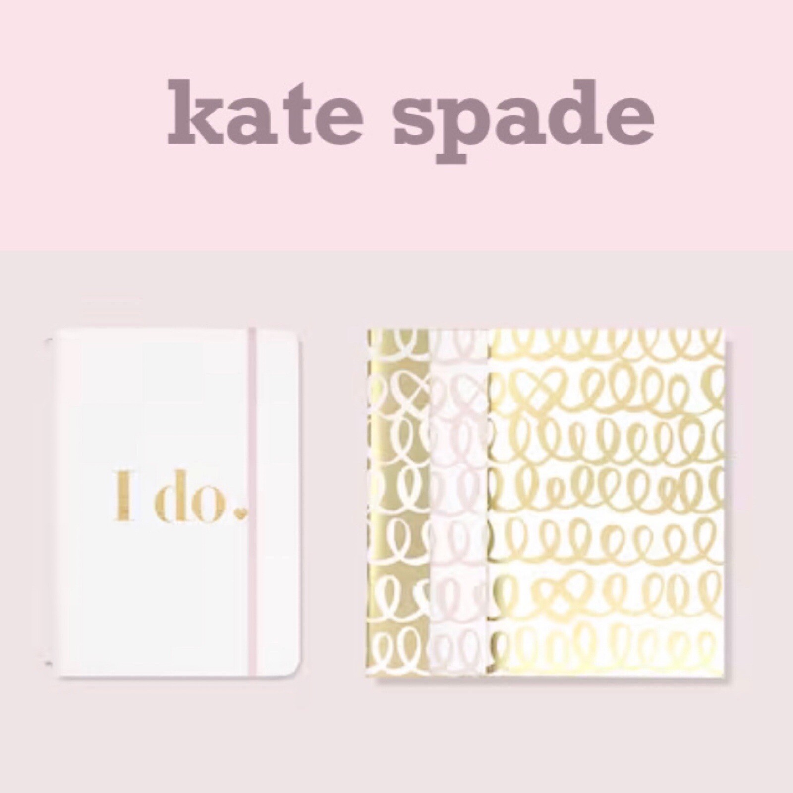 NEW Kate Spade Bridal “I Do” Pink White Gold Notebook Folio Set w/3 Notebooks