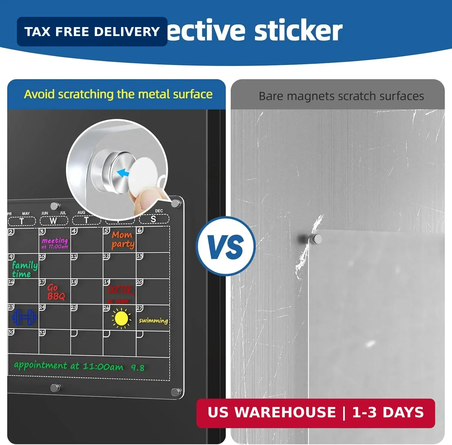 4 Pack Magnetic Calendar for Refrigerator, Clear Acrylic Calendar for Fridge wit