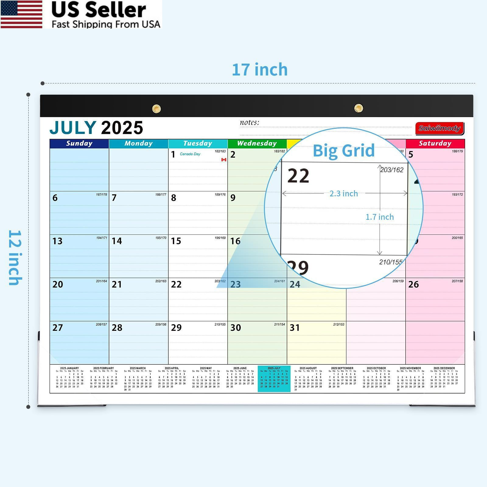 2026 Calendar with Stickers and Clear Waterproof Cover 17 x 12 inch, Colorful
