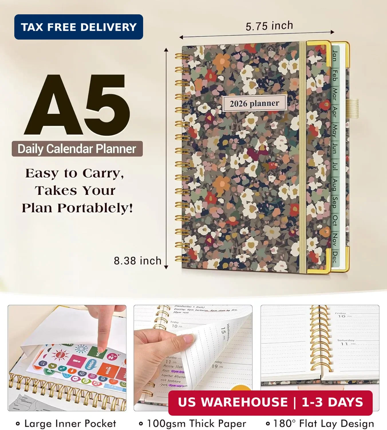 2026 Planner, Hardcover Weekly and Monthly Planner for Women, January 2026 – Dec