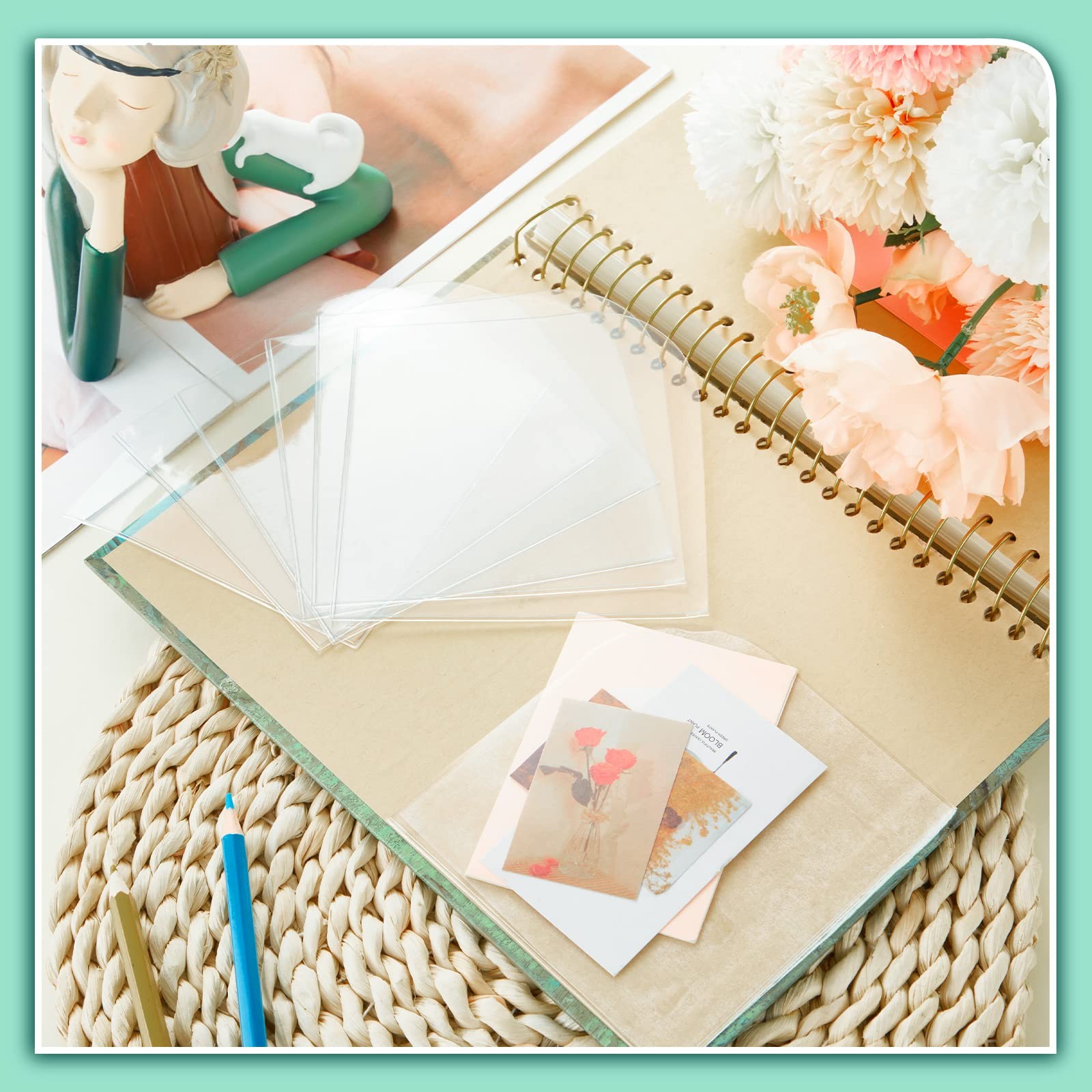 10 Sets Clear Corner Pockets 4.5 x 4.5 Inch Adhesive Pockets for Planners wit…