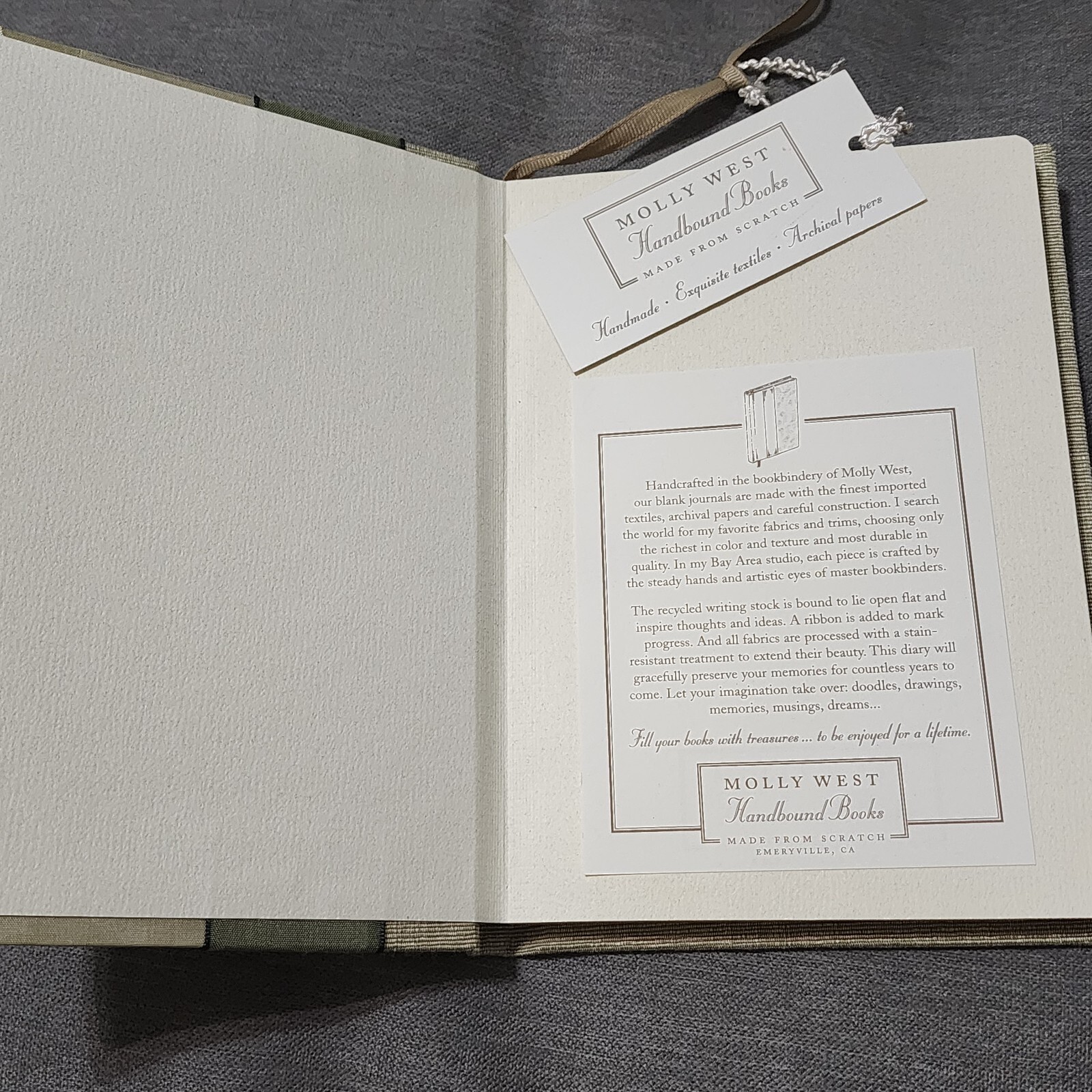Molly West Handcrafted Blank Lined Journal Hardcover 8″x5.75″ Sage Green