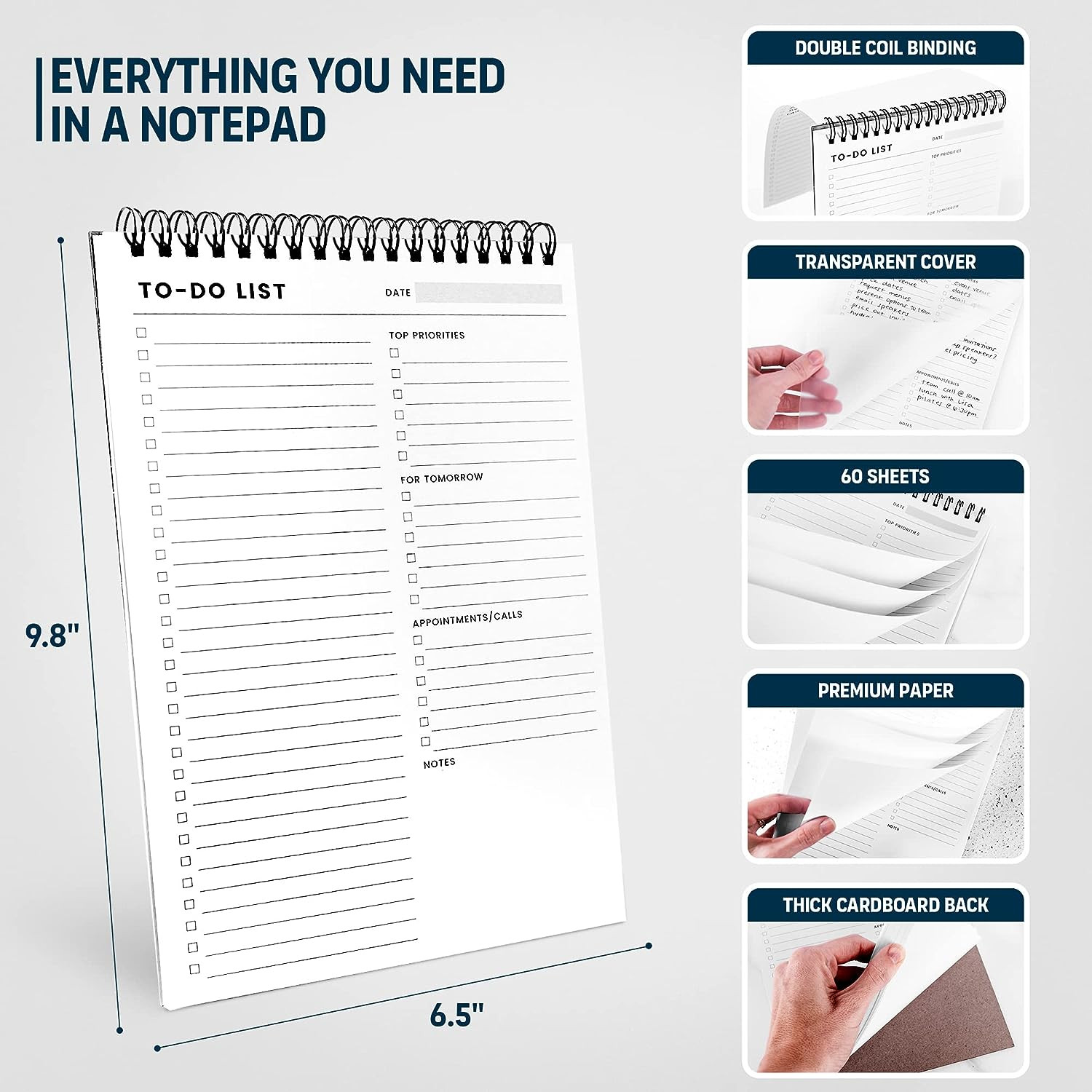 To Do List Notepad 3 Pack: Has Multiple Functional Sections – 6.5 x 9.8″ 60 Shee