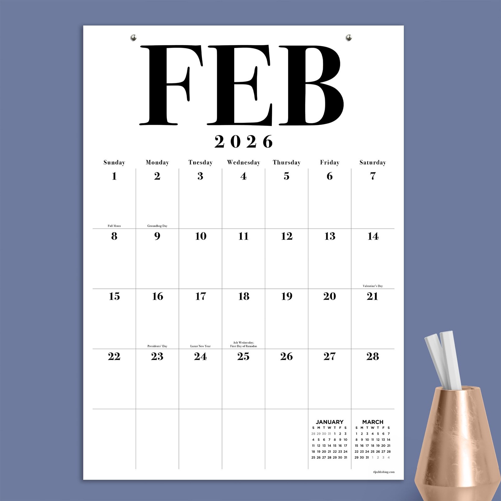 TF Publishing 2026 Medium Art Poster Wall Calendar – Vertical Wall, Black