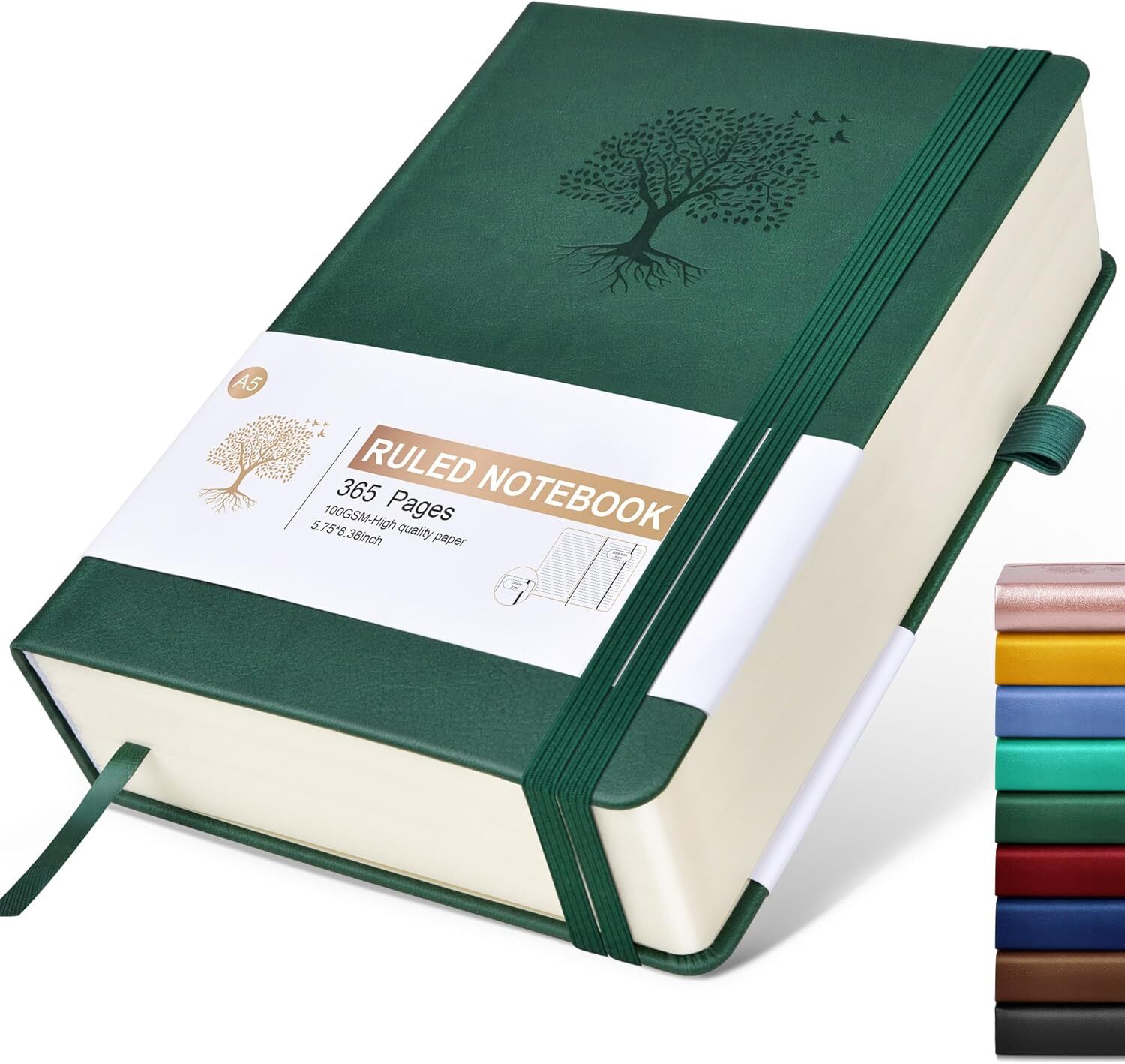 Lined Journal Notebook -365 Pages A5 Thick Journals for Writing A5, Green