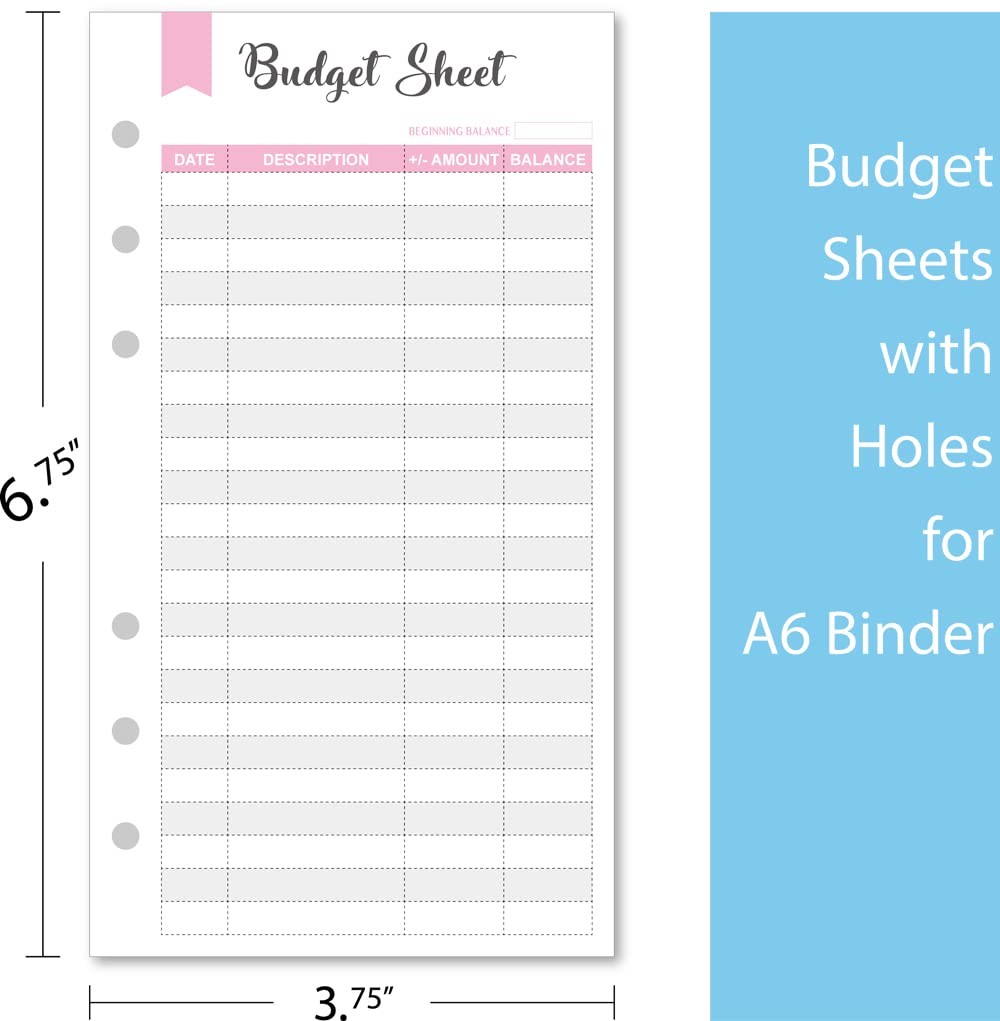 Set of 90 Sheets Expense Tracker, 6-Hole Punched Budget Sheets for A6 Budget …