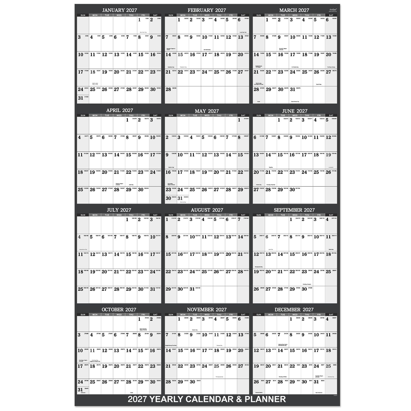 2027 Calendar – 2027 Yearly Wall Calendar, Jan.2027 – Dec.2027, Yearly Wall C…