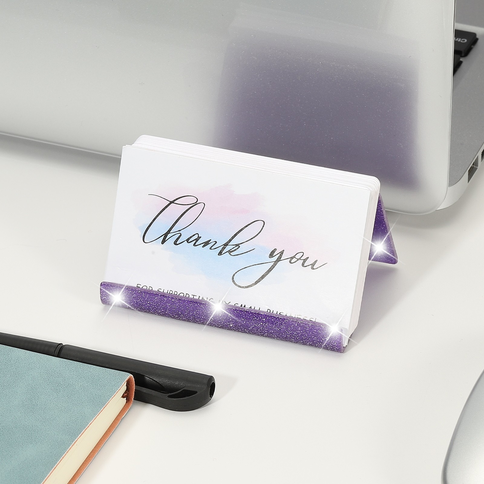 Business Card Holder for Desk Acrylic Card Holders Shine Purple