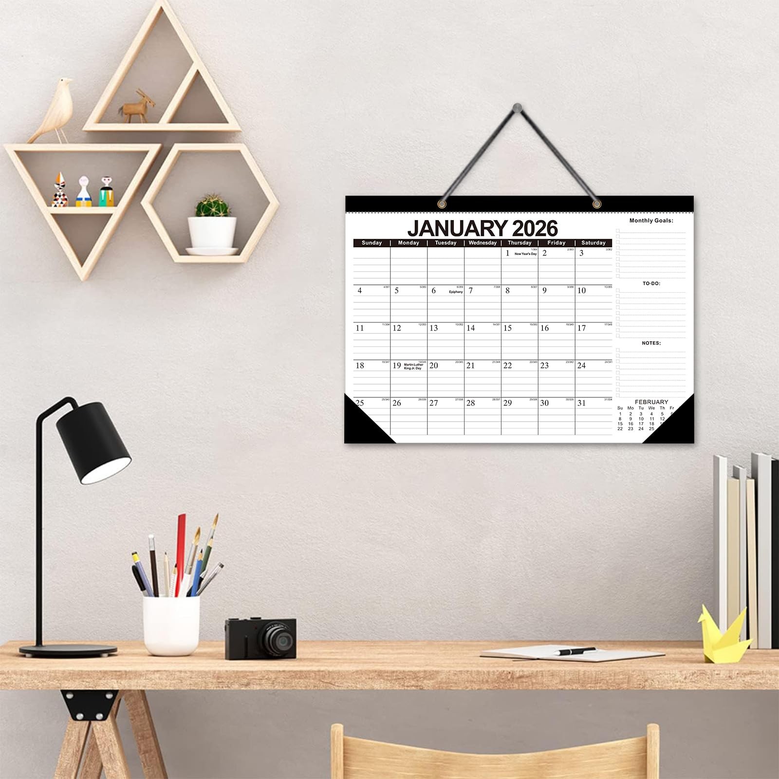 2026 Calendar Desk Calendars 2026-2027 Wall 17″x12″Jan.2026-Jun.2027, Black
