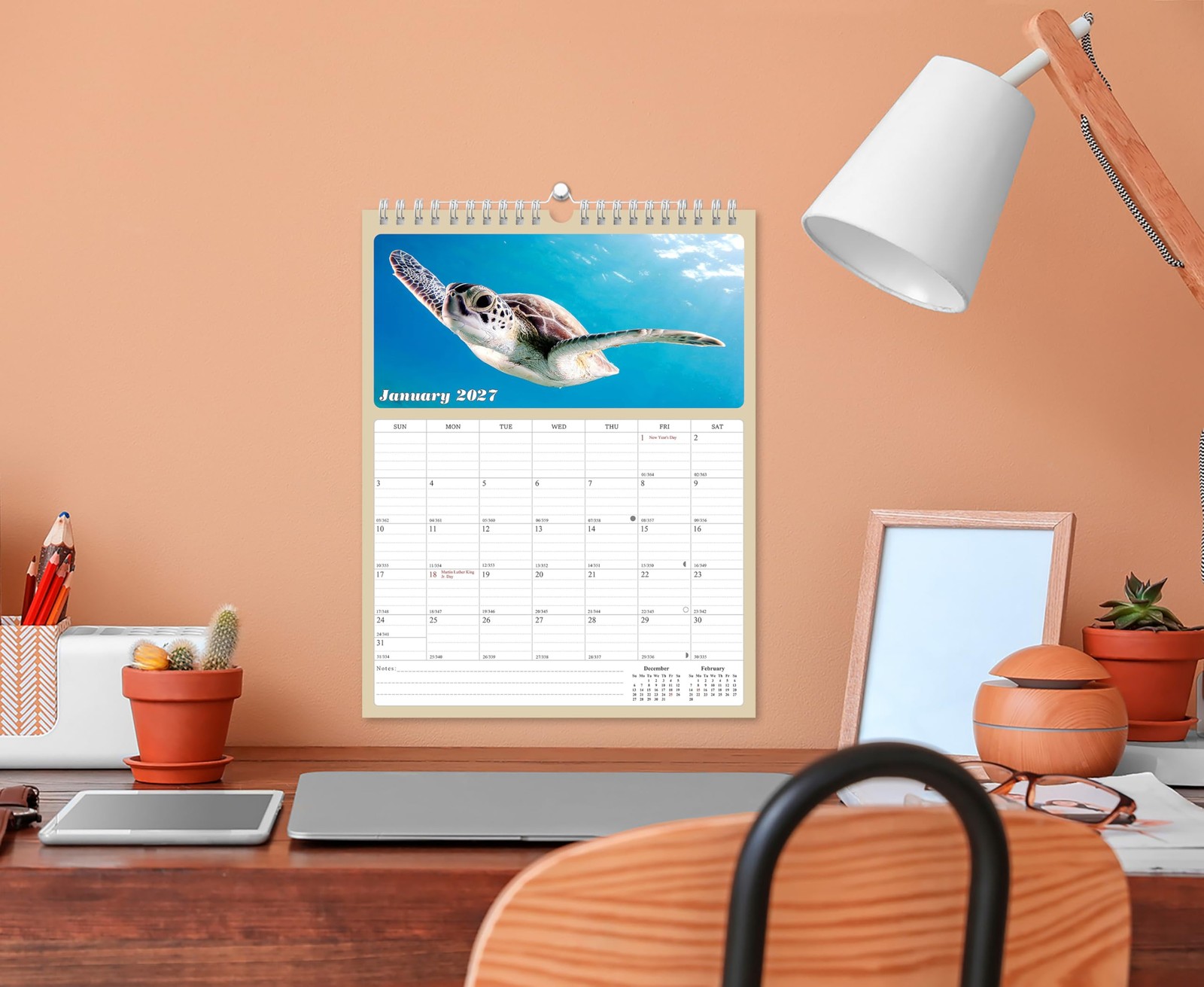 2026-2027 Wall Calendar Spiral-bound Twin-Wire Binding – 18 Months multicolor