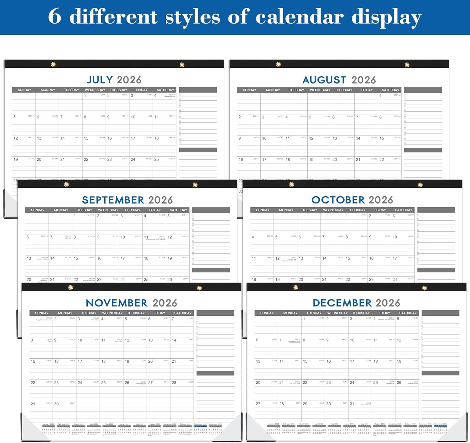 2026-2027 Desk Calendar – July 2026 – Dec 2027, 18 Months 17″ x 12″, black