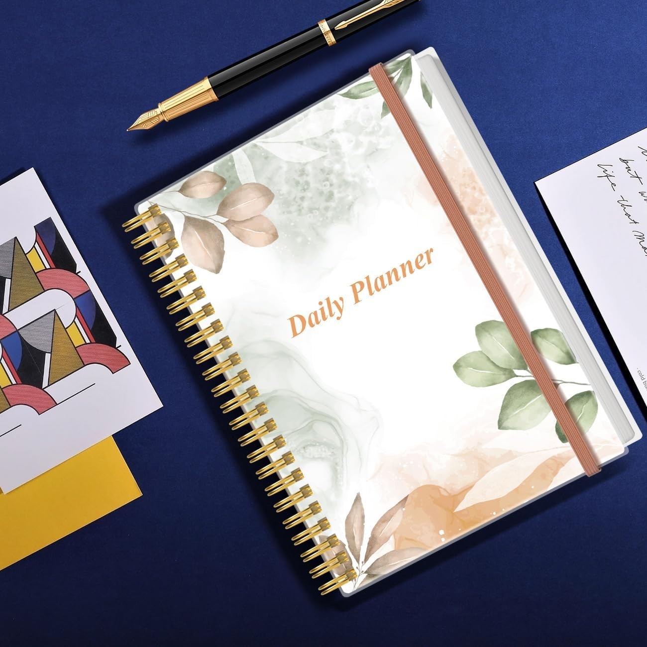 Elegant Undated Daily Planner – B5 Size, 150 Pages, Spiral Organizer, Rose Leaf