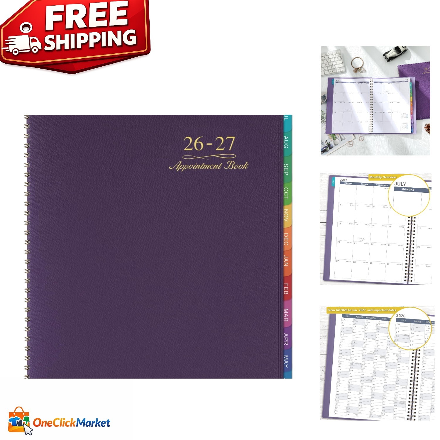 Classic Wirebound Appointment Book 2026-2027 – 15-Minute Planner with Tabs
