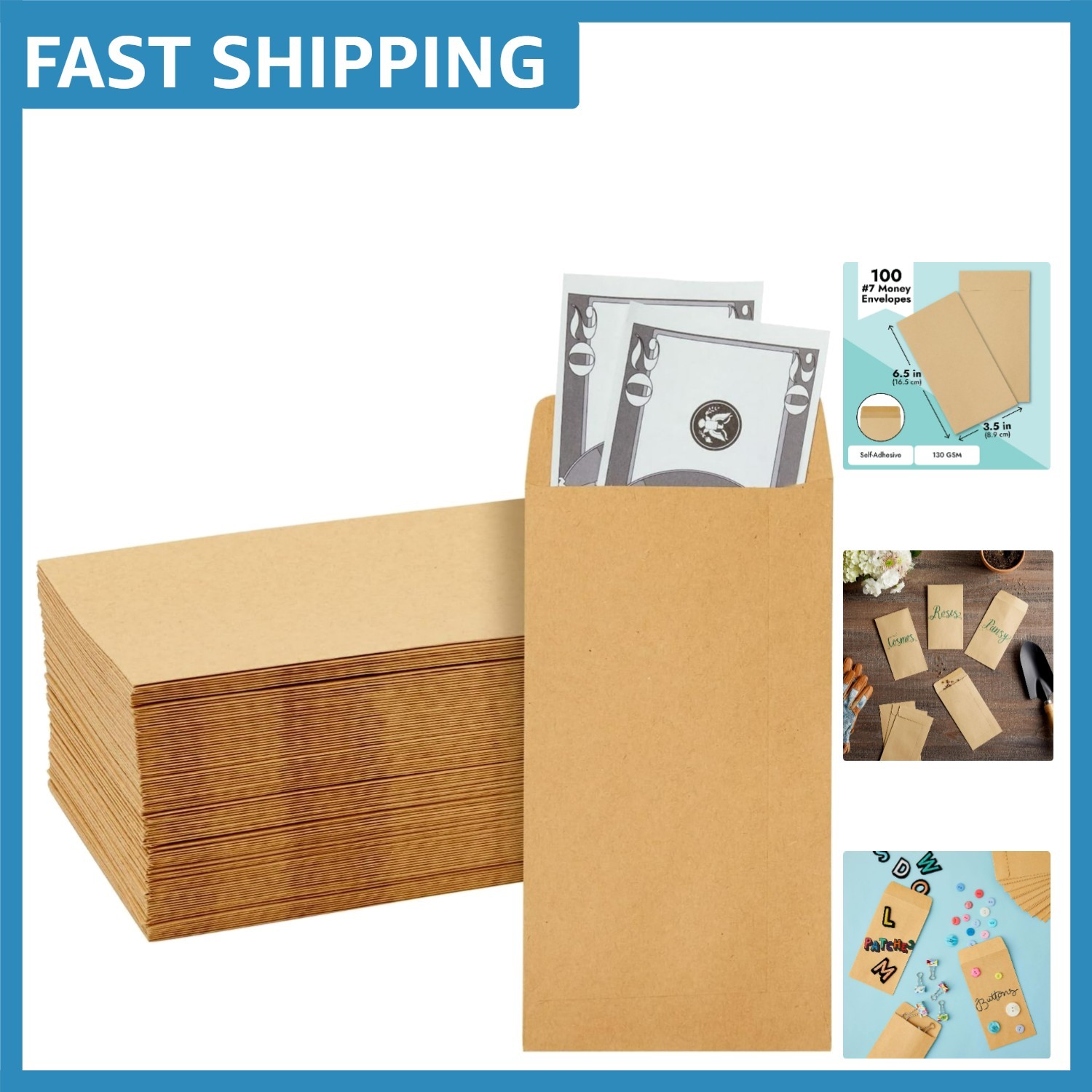 Versatile 100 Count Cash Envelopes – 3.5×6.5 Inch Brown – Self-Adhesive Security