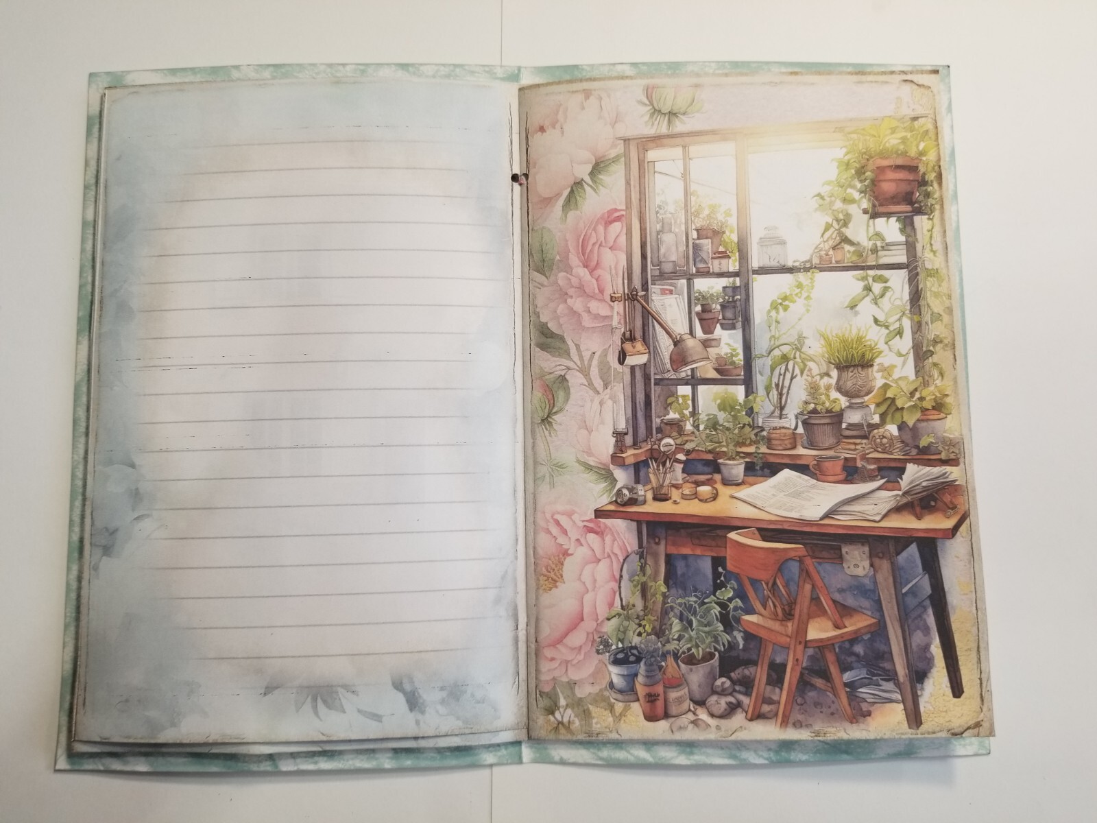 Junk Journal Blank Booklet “ARTIST’S STUDIO” HANDMADE PAINTING LG 8.5″x5.5″ 40pg