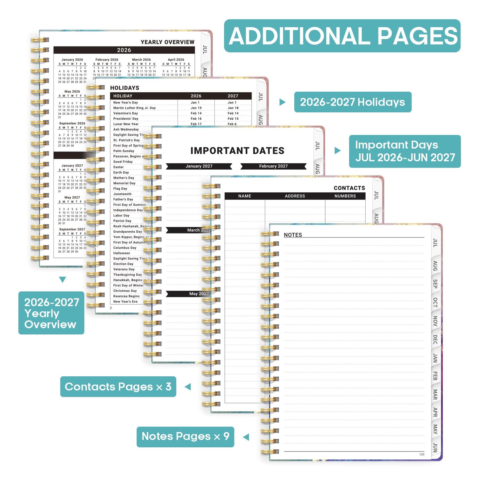 Academic Planner 2026-2027, Weekly and Monthly (6.4″x8.5″) A5, A.Gold