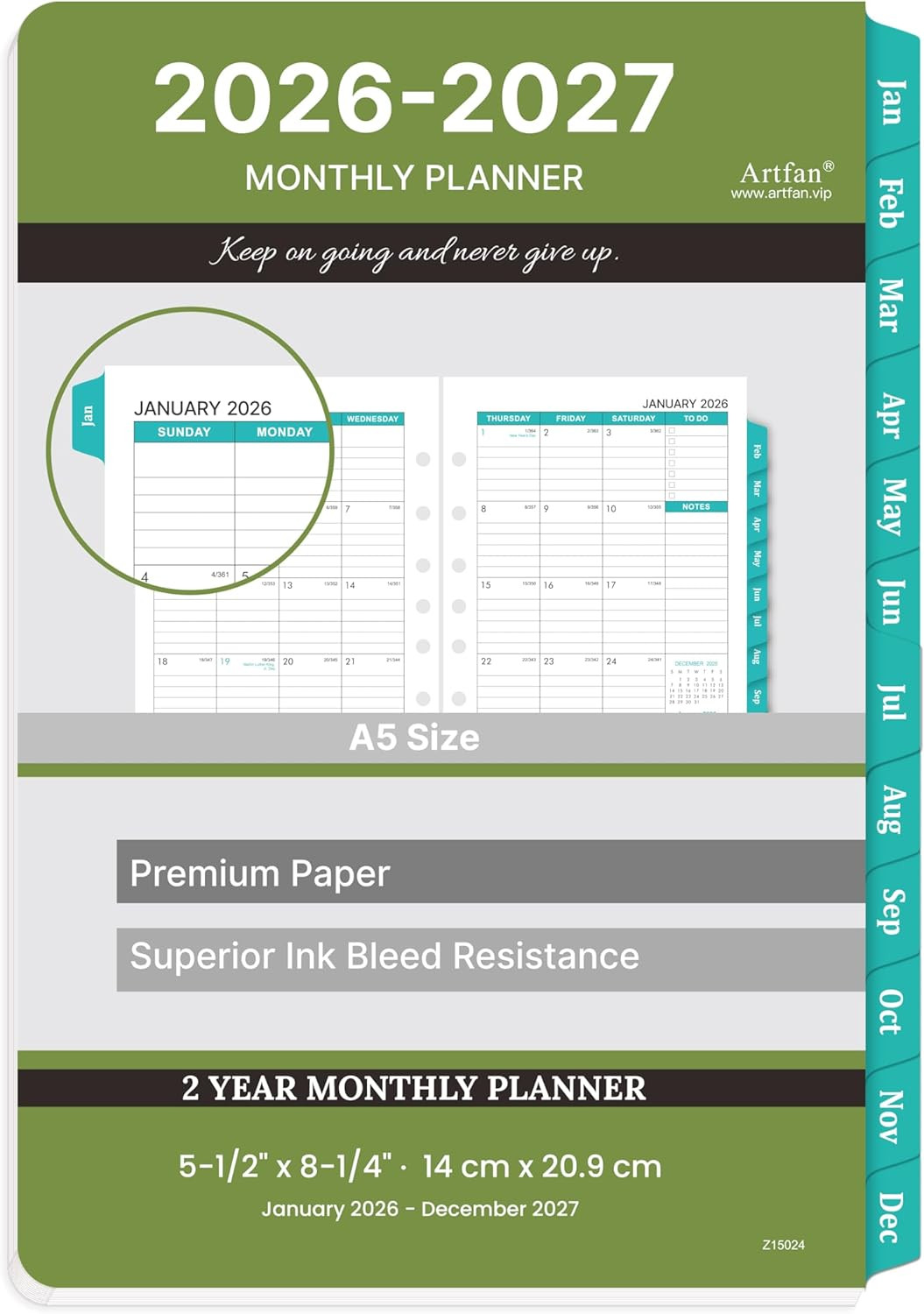 2026-2027 Monthly Planner Refill – Planner Inserts with 7-Hole Punched, 5-1/2″