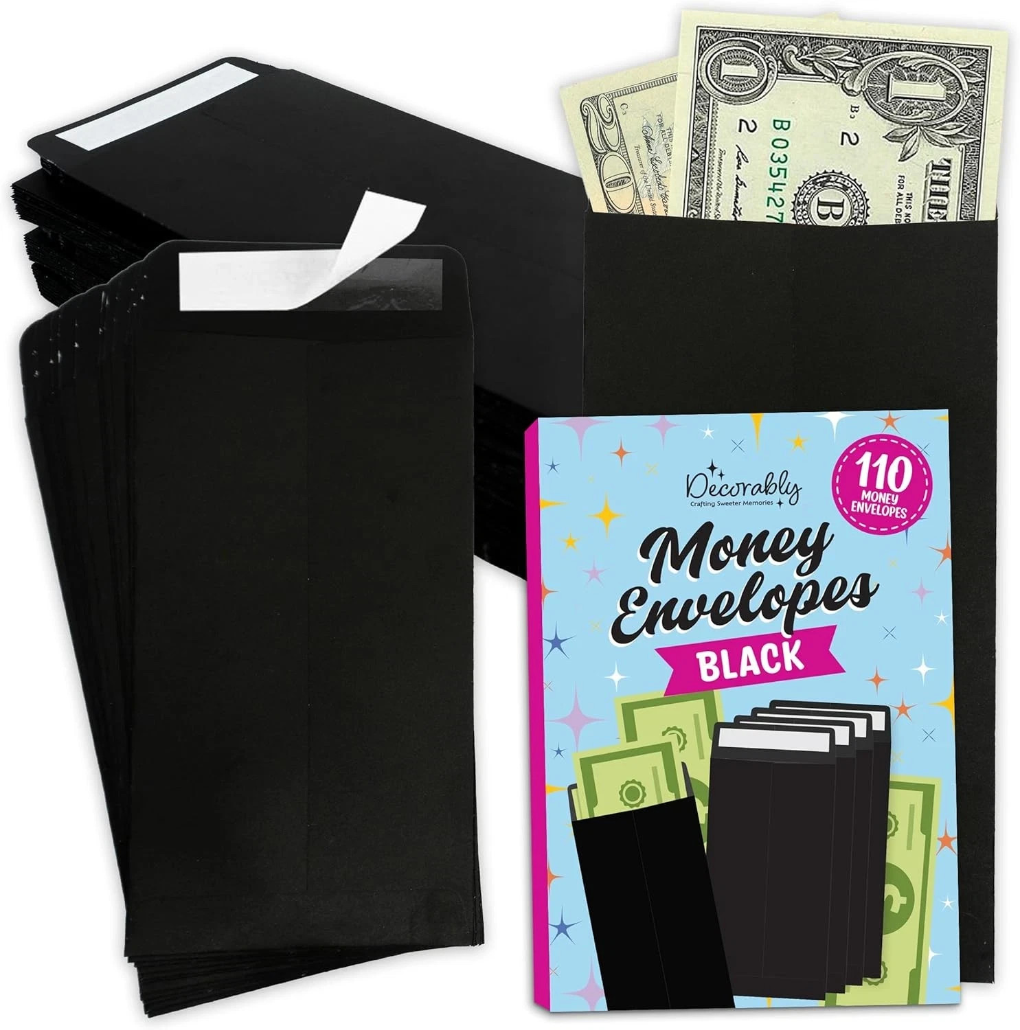 Decorably 110 Pack Black Coin Envelopes for Money, 3.5×6.5in Money…