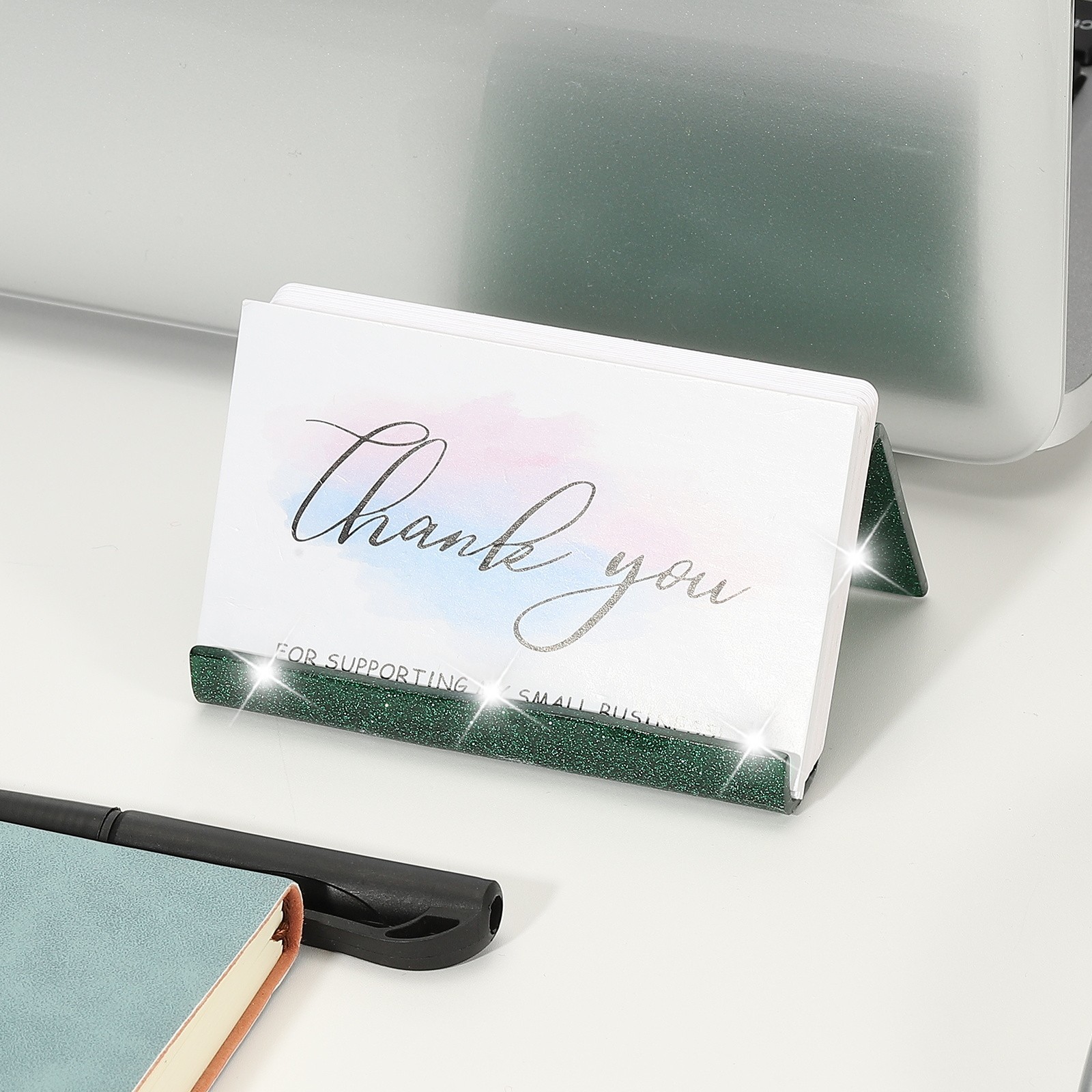 Business Card Holder for Desk, Acrylic Card Holders Shine, Green