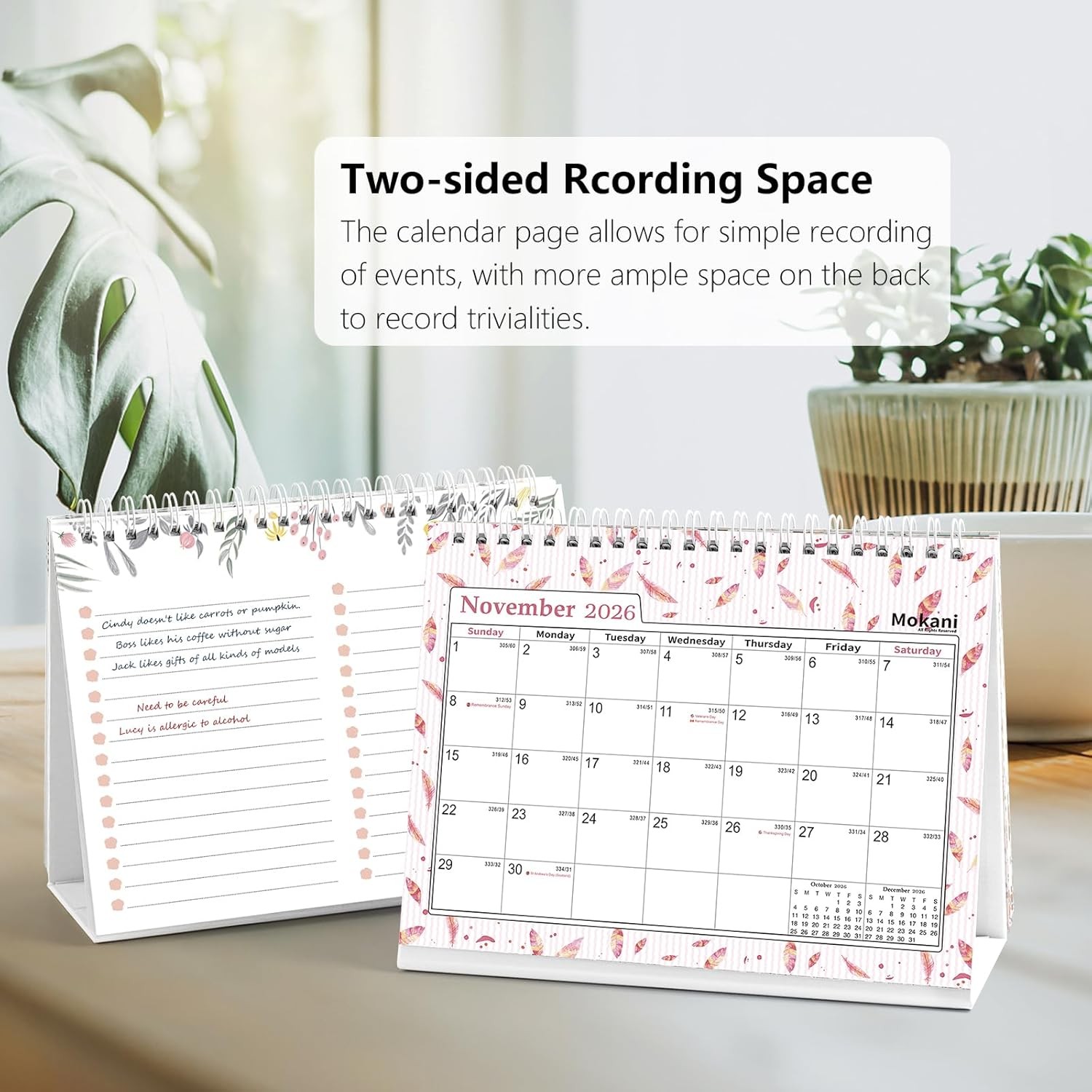 Small Desk Calendar 2026-2027, Mokani Standing Desktop Calendar