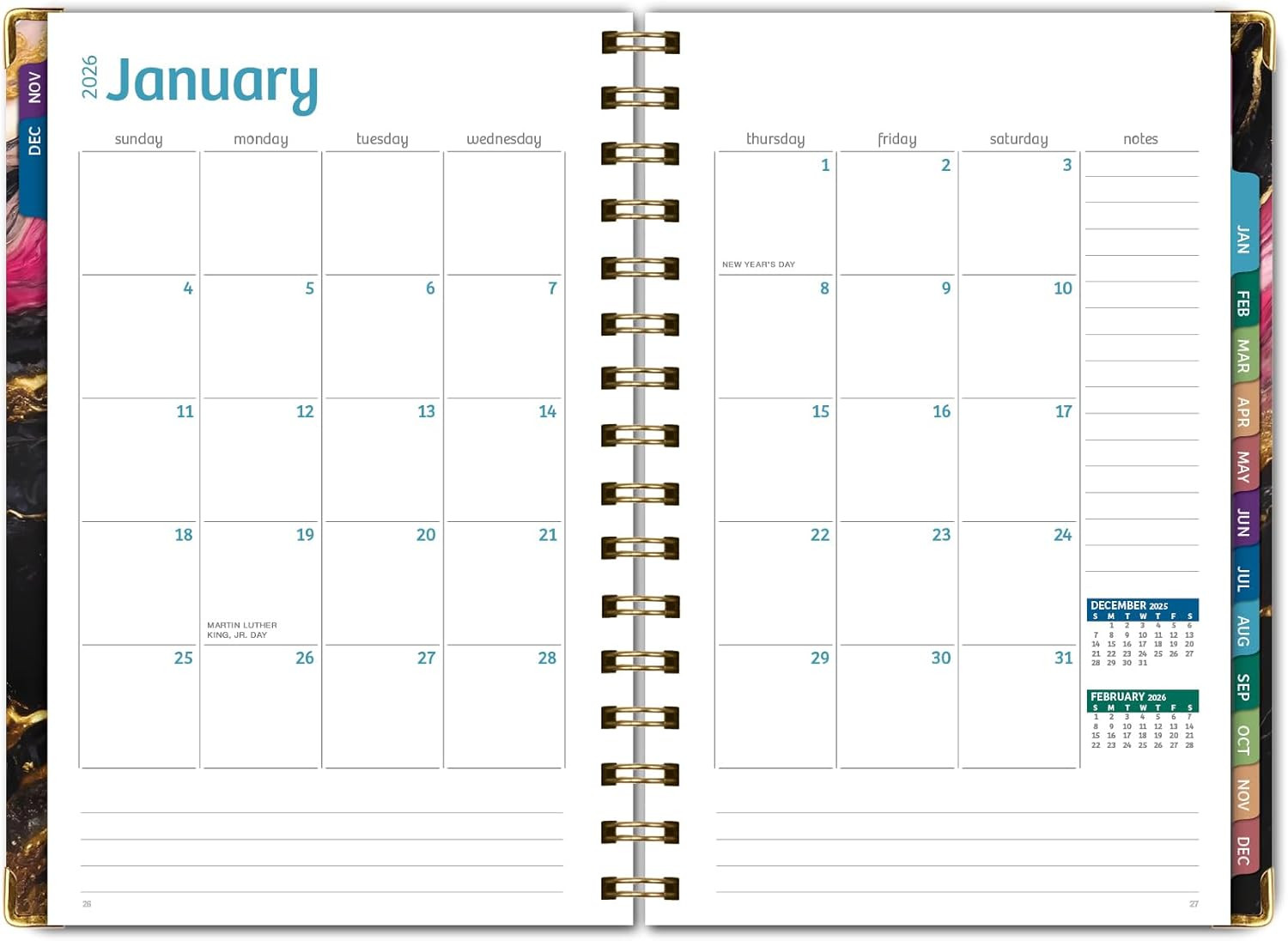 HARDCOVER 2026 Planner, 5.5″X8″: 14 Months (November 2025 – December 2026), Dail
