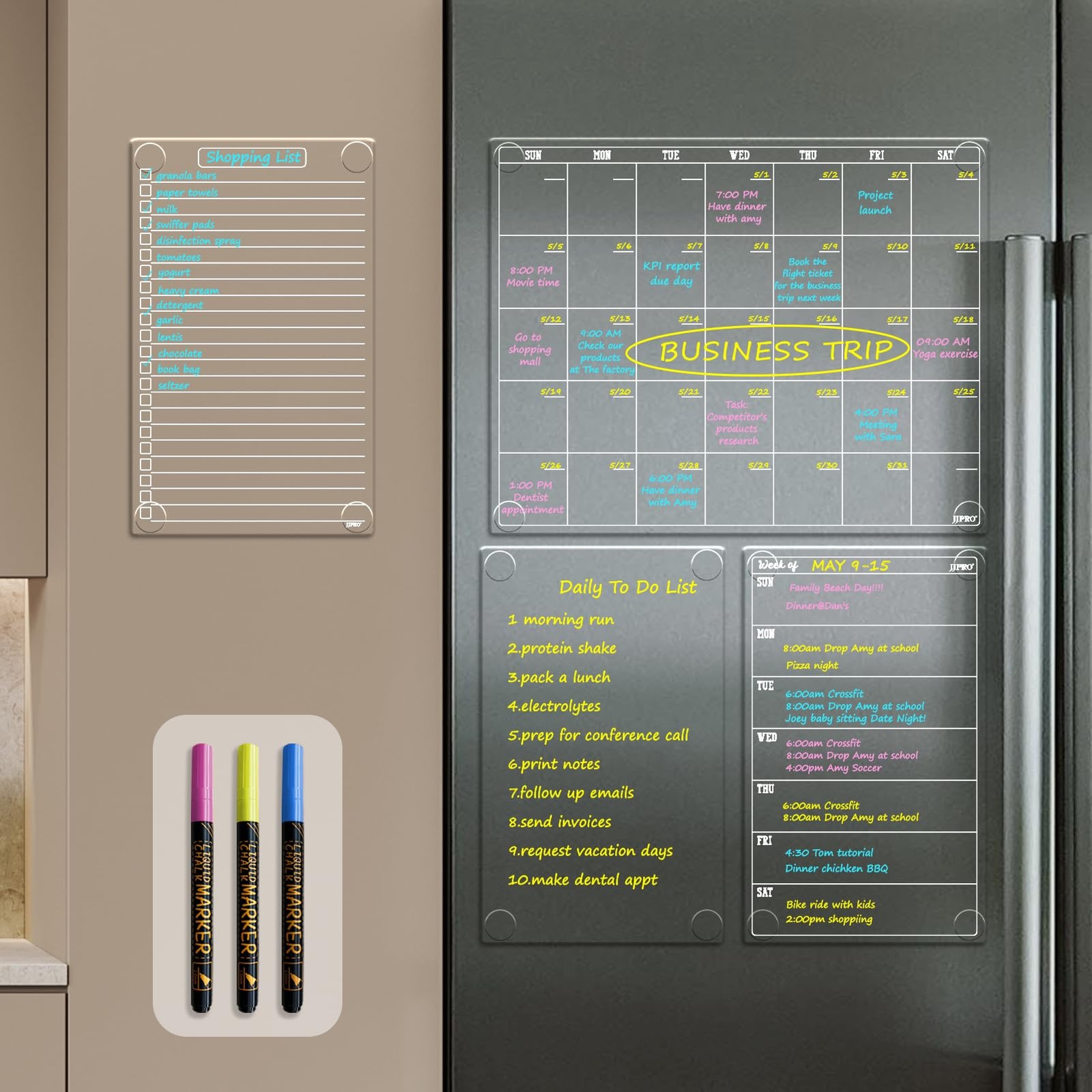 JJPRO Non-Magnetic Dry Erase Monthly Calendar for 14.5″x11.5″, Clear