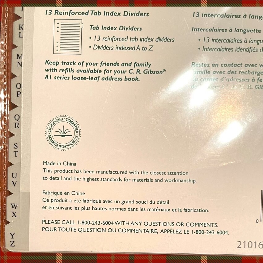 C.R. Gibson Address Book Refill Pages with Tab Index Dividers A1 (Z211) 3 Ring