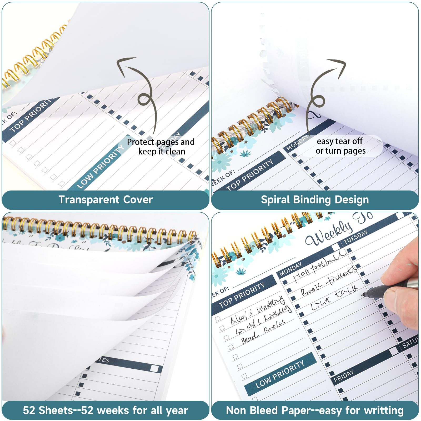 Thboxes 52 Sheets Weekly To Do List Notepad, 8.5″ x 11″ Efficiently Plan Blue