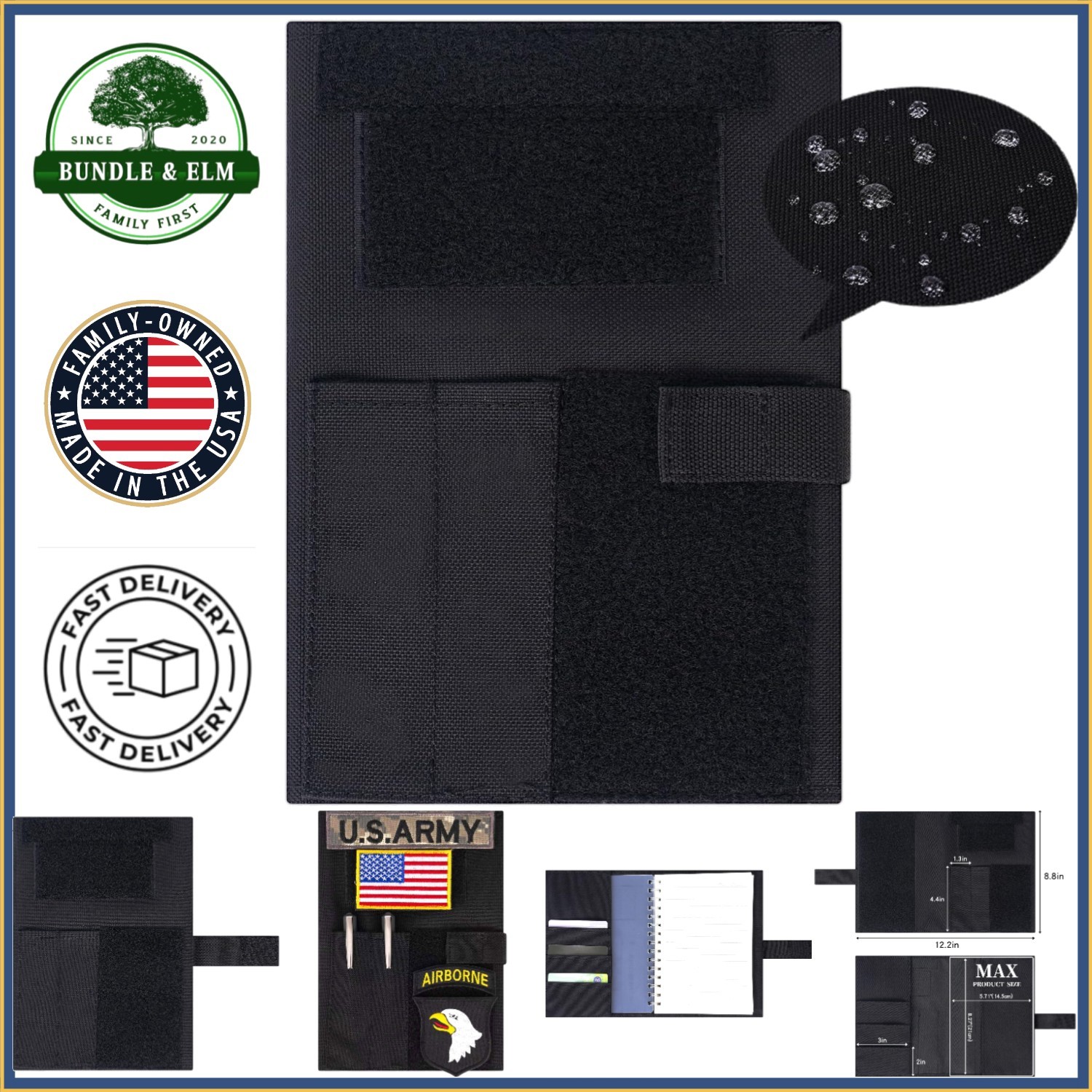 Black Military Logbook Cover with Interior Card Slots and Customization Options