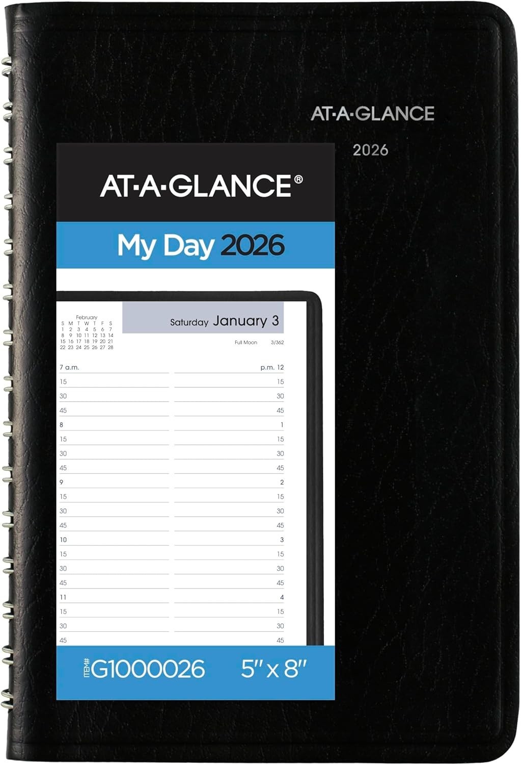2026 Appointment Book Planner, Daily, 5″ X 8″, Small, Hourly, Dayminder, Black (
