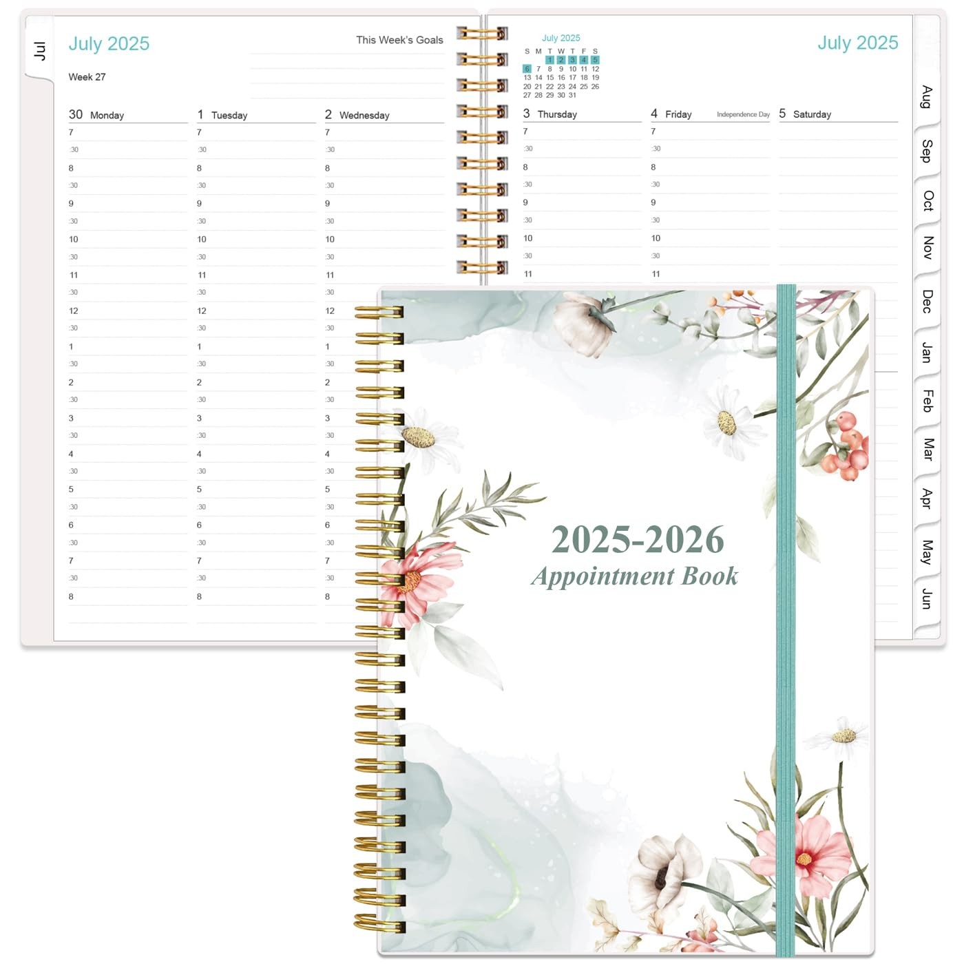 2025-2026 Appointment Book – Daily Hourly 5.8″ x 8.5″, Pink Flowers