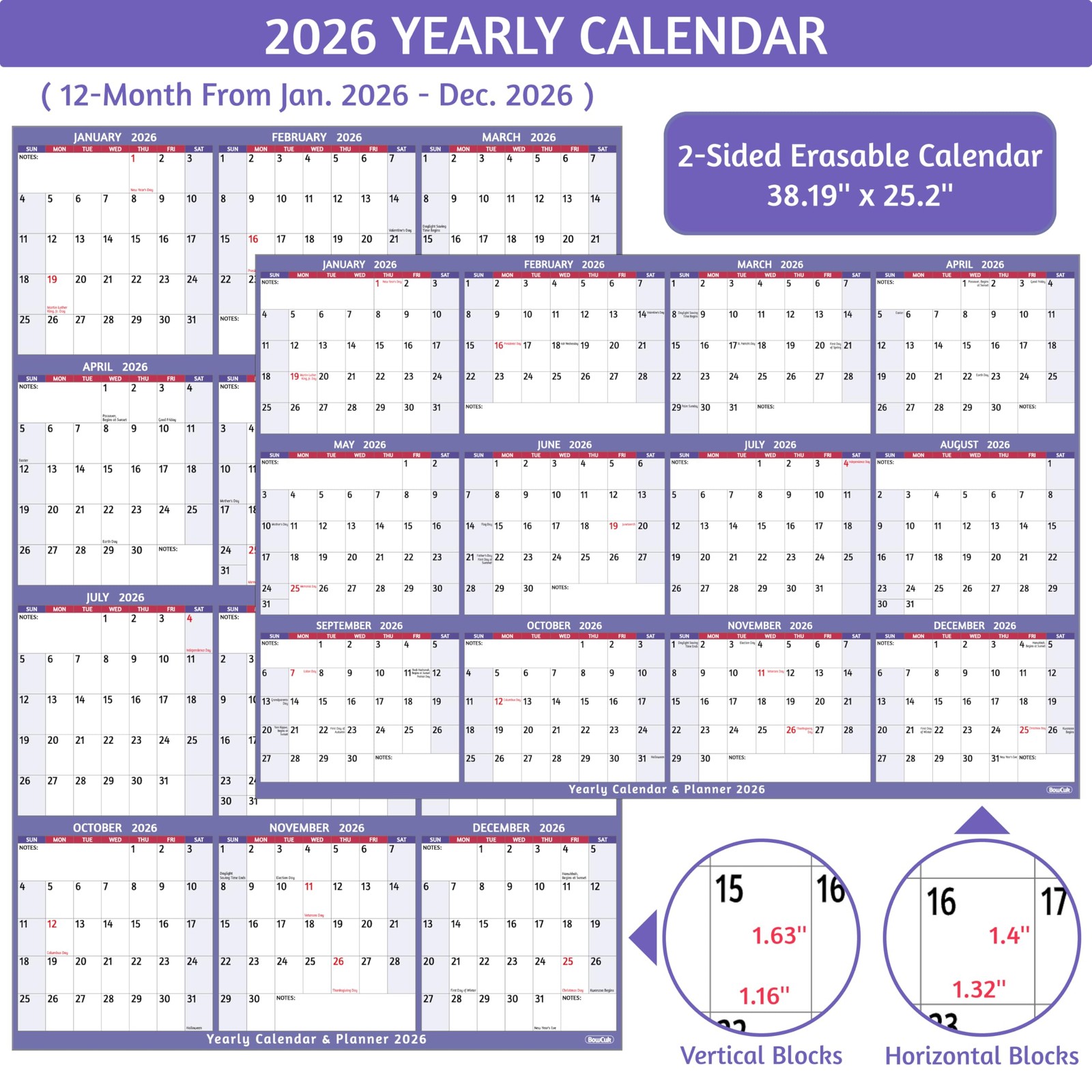 2026 Dry Erase Calendar – Large Yearly Wall calendar 2026, 38.2” x 25.2”,…