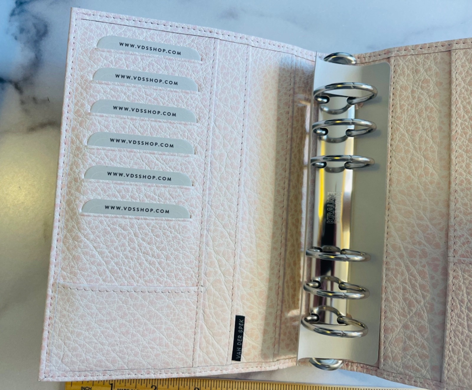 Van Der Spek TM Standard 30mm ring Leather planner -RARE TM Rose-New in box (A6)