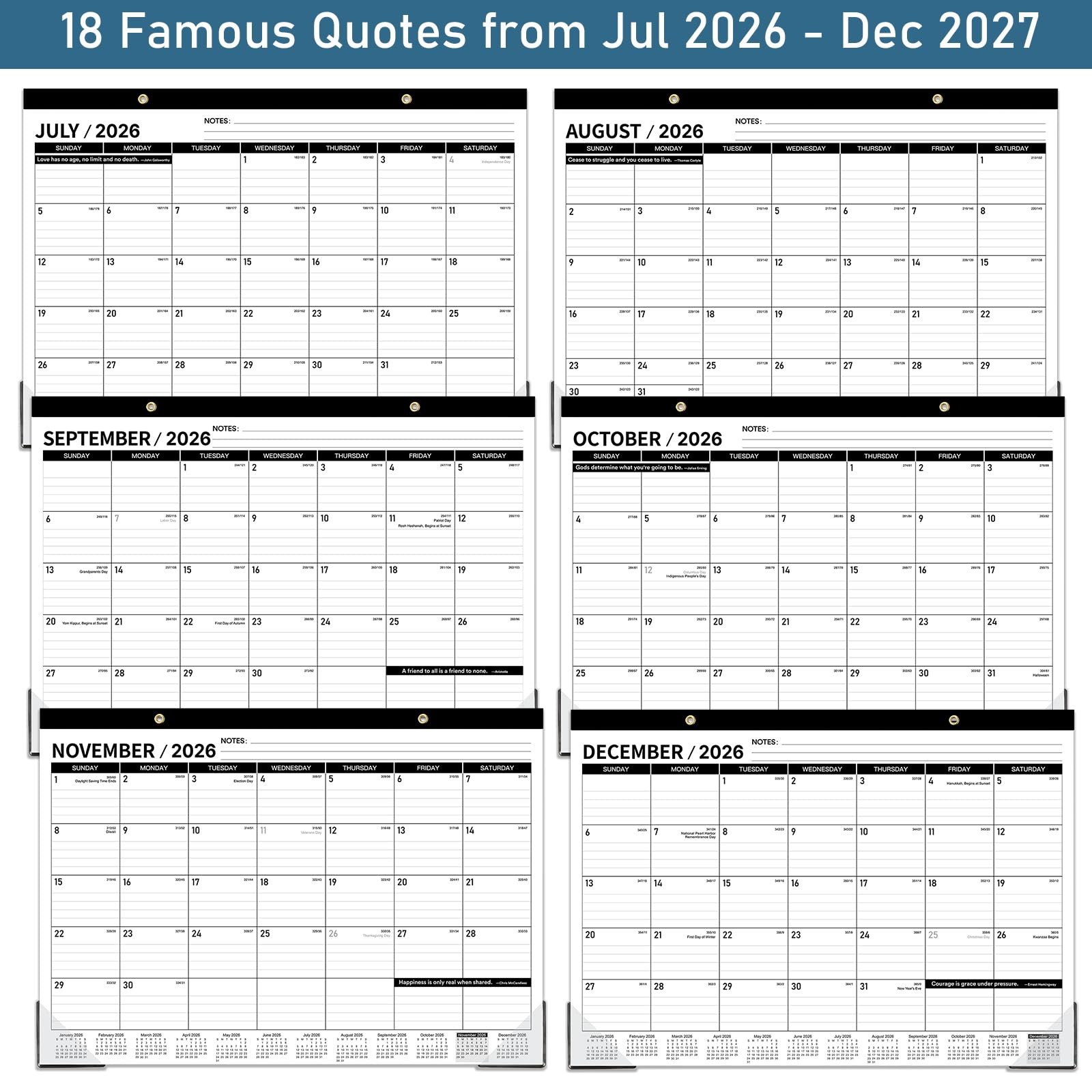 Desk Calendar 2026-2027 – JUL. 2026 – DEC 2027, 18 17″ x 12″, Multicolored