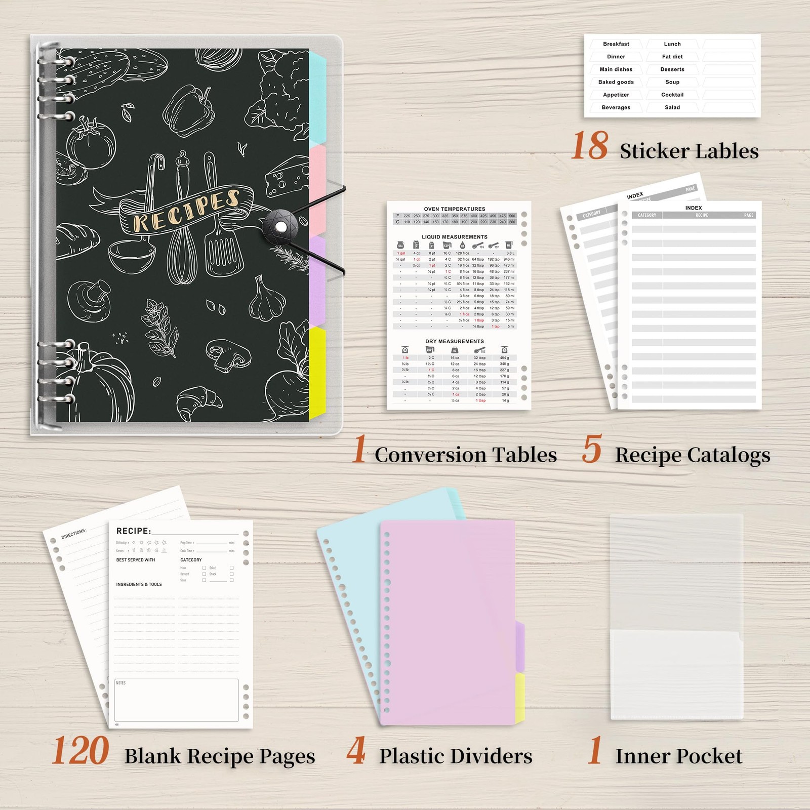 Blank Recipe Book Food Journal PVC Binder Notebook 120 Pages 100gsm Paper