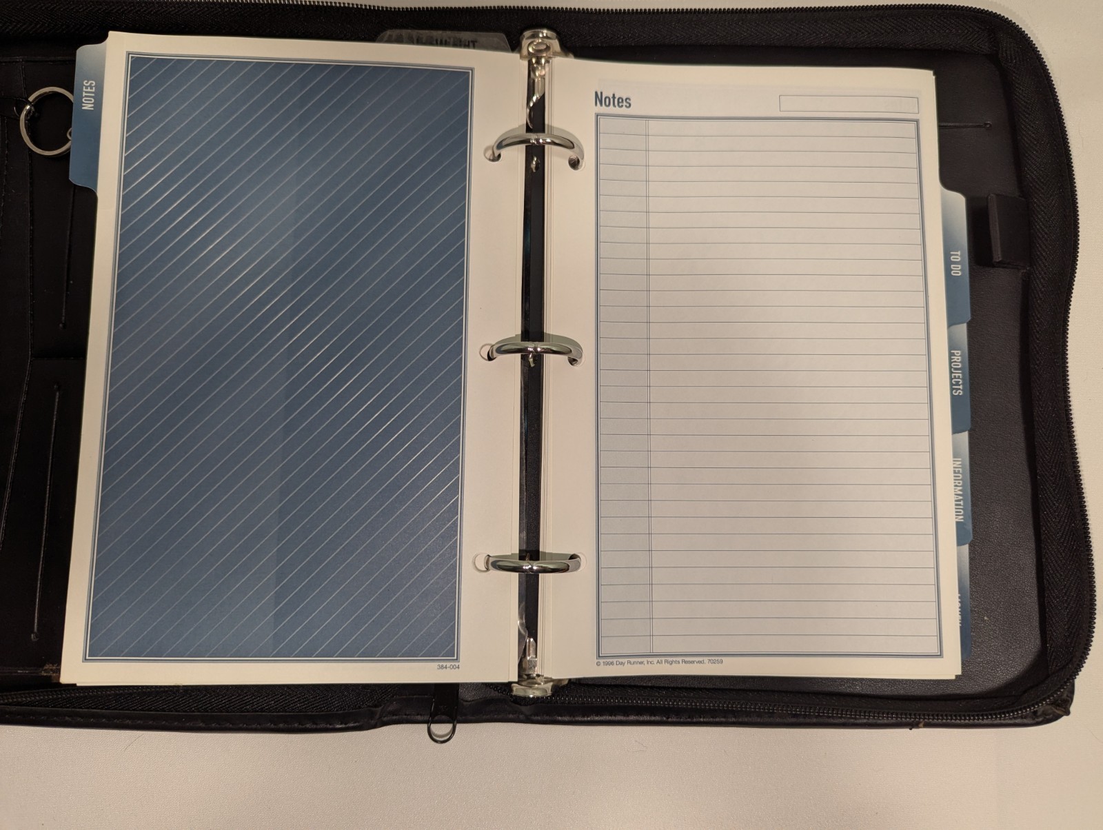 Day Runner Fact Centre Black Faux Leather 3-Ring Zipper Planner, Inserts incl.