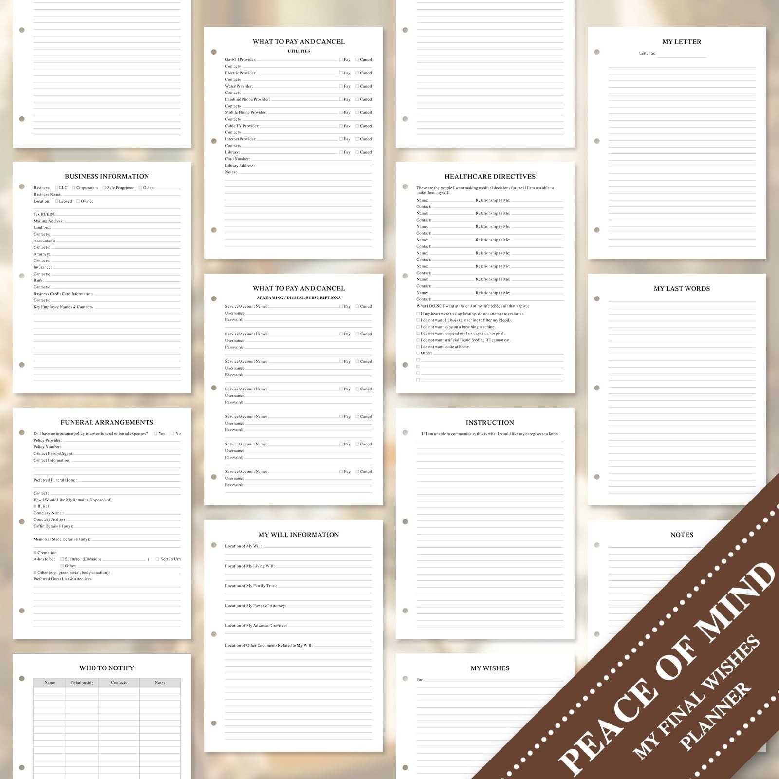 End of Life Binder Organizer – Final Wishes Planner, Estate Document Folder, 8 D