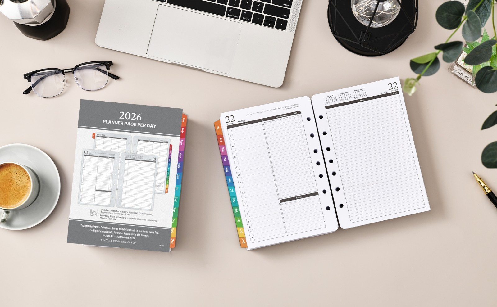 2026 Daily & Monthly Planner Refills, 2-Page Per Day, Ring-Bound Organizer, Tabs