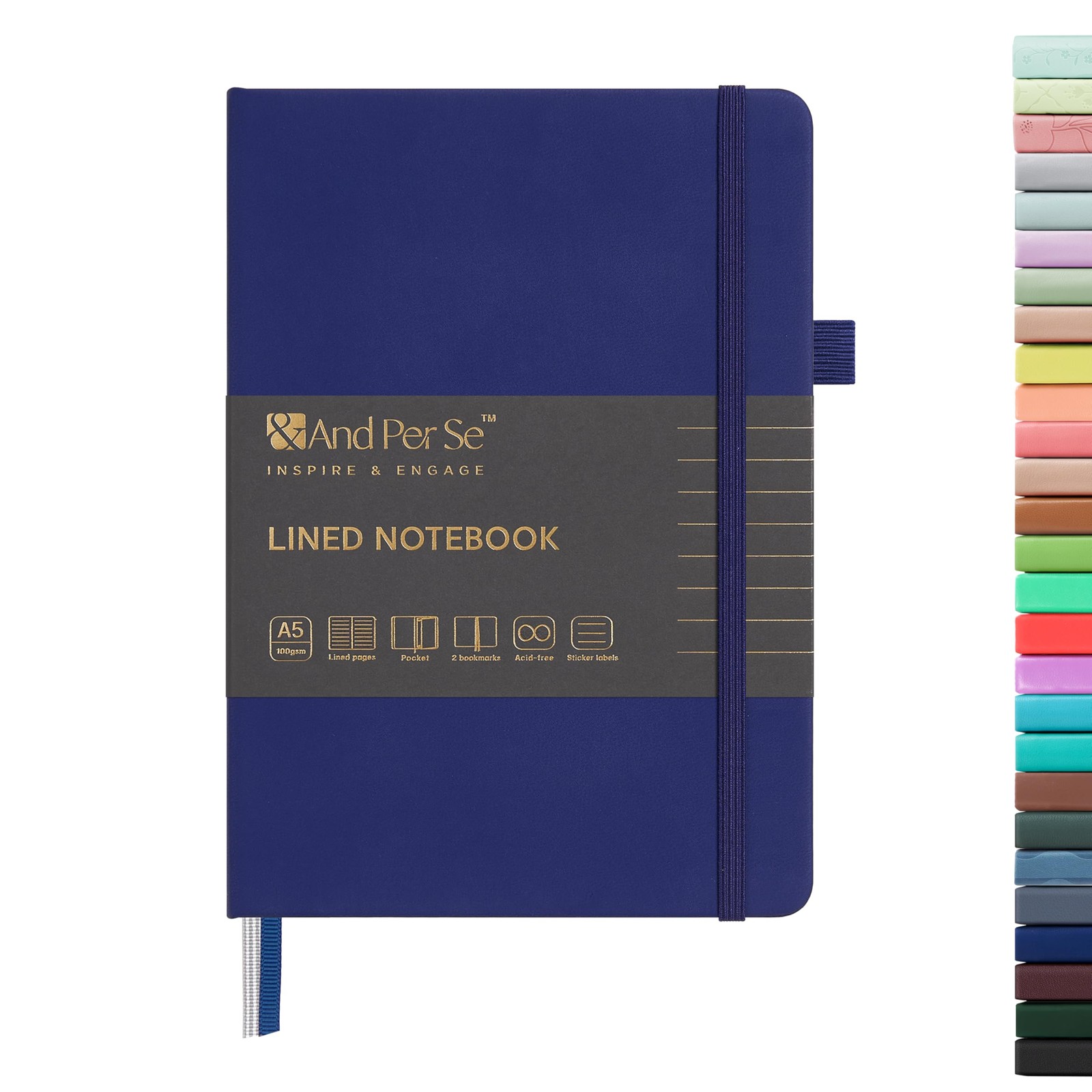 &And Per Se Lined Journal Notebook, 160 Pages, A5 5.7 x 8 inches, Royal Blue